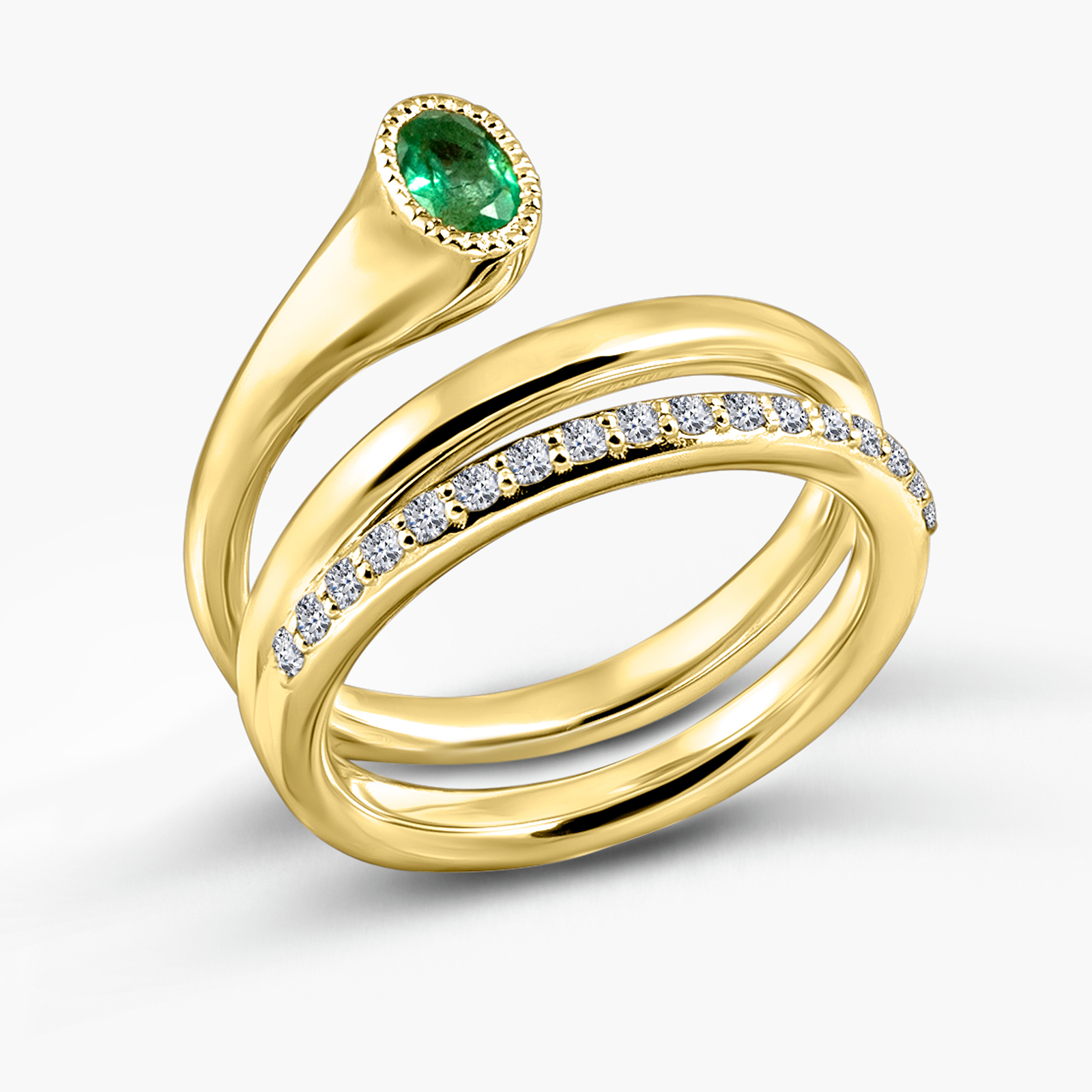 טבעת זהב 14K בשיבוץ אמרלד ויהלומים