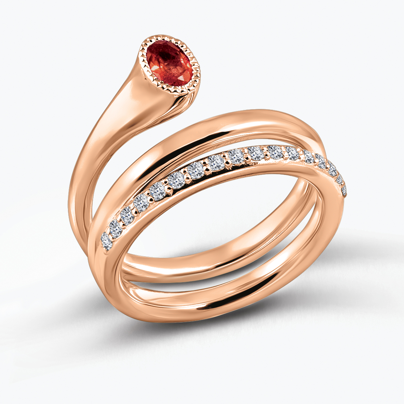 טבעת זהב 14K משובצת יהלומים ורובי