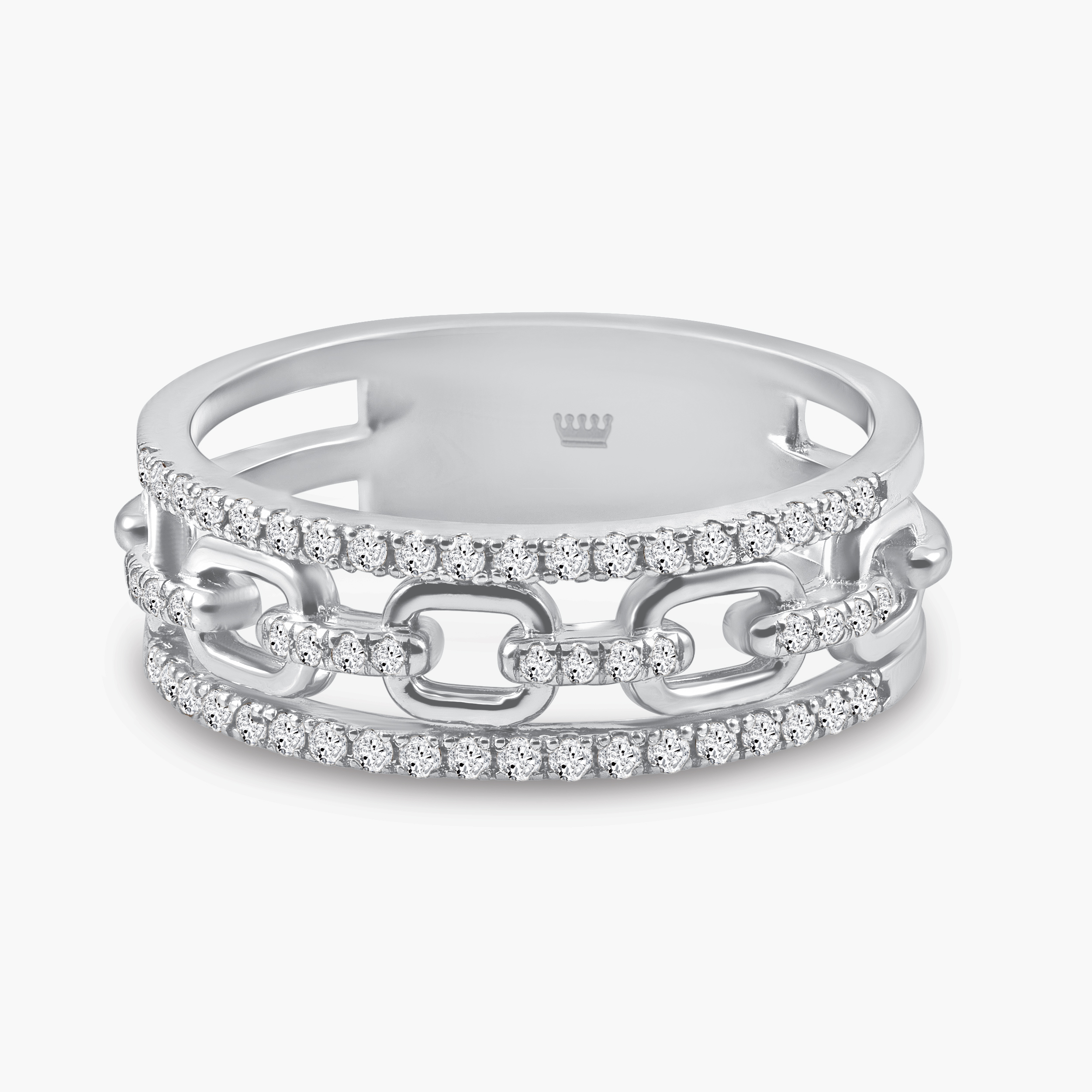 טבעת זהב לבן 14K משובצת יהלומים בעיצוב חוליות