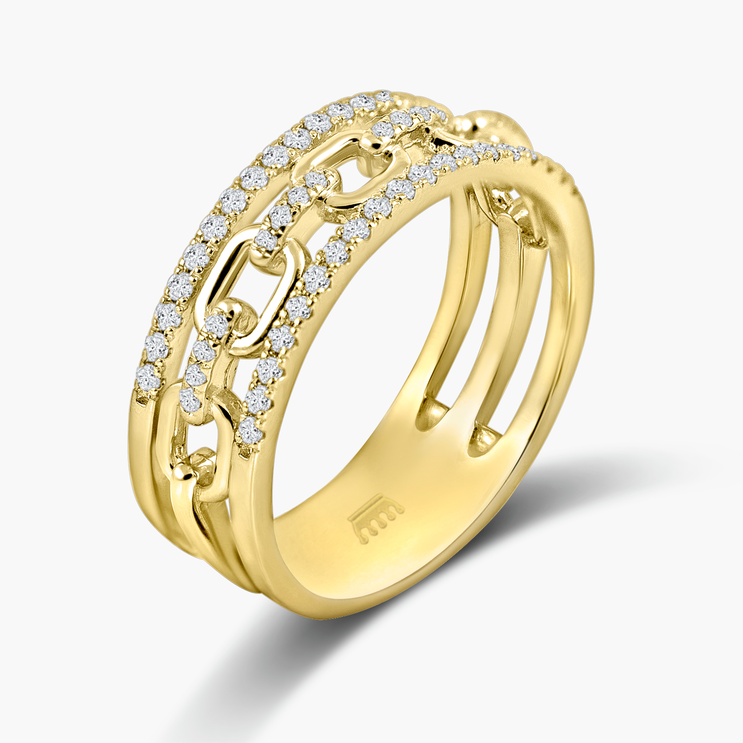 טבעת זהב 14K משובצת יהלומים בעיצוב חוליות