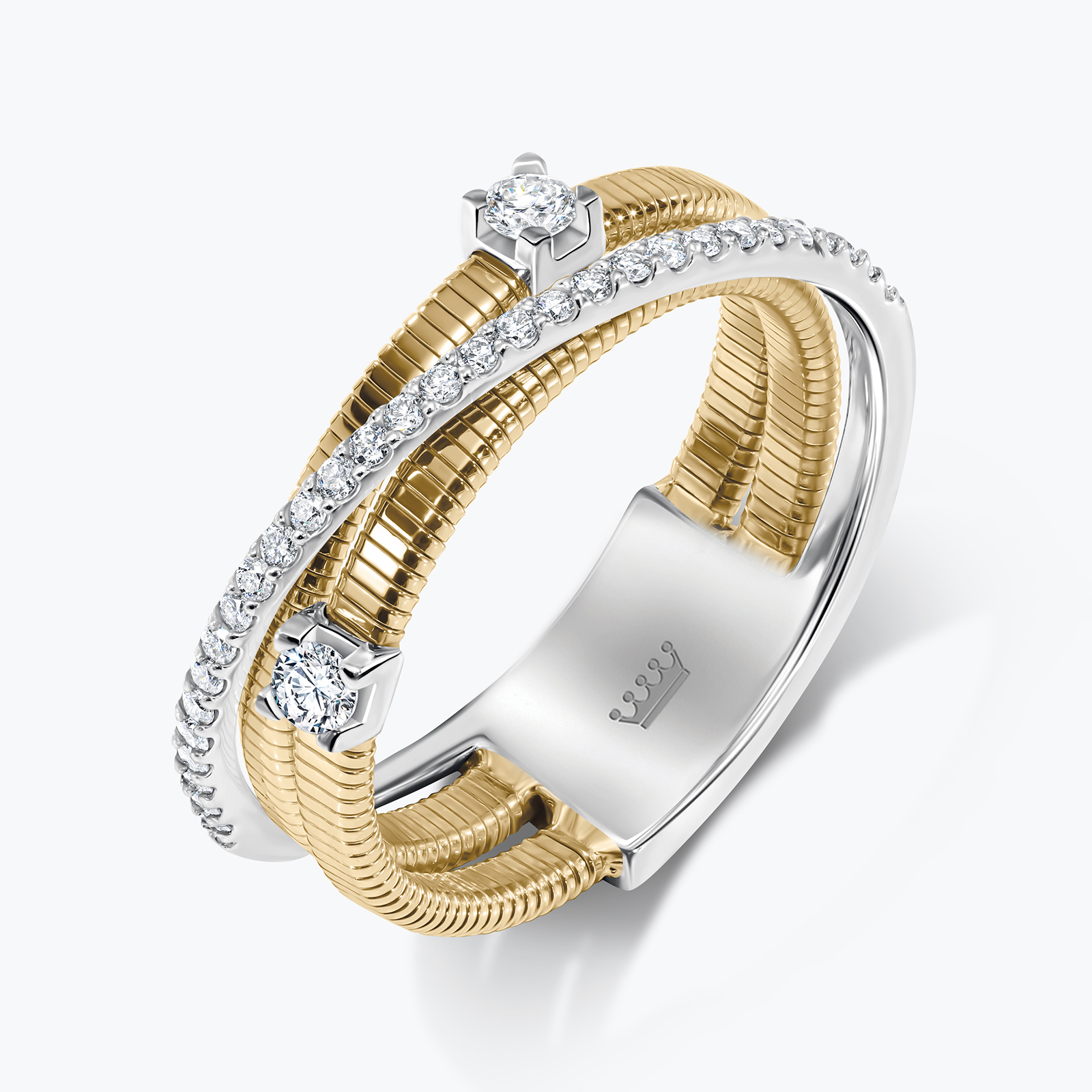 טבעת זהב 14K בי קולור בשיבוץ יהלומים