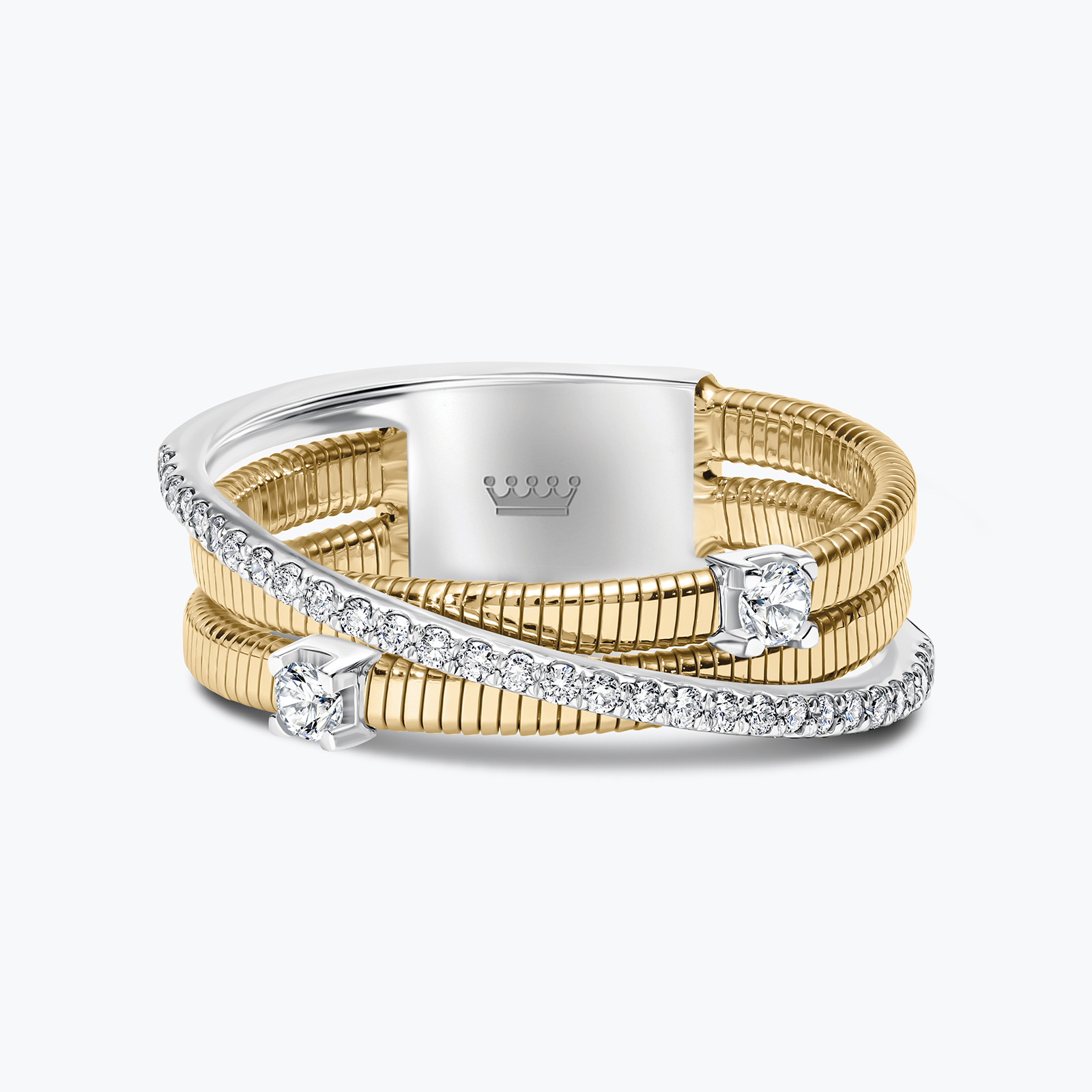 טבעת זהב 14K בי קולור בשיבוץ יהלומים