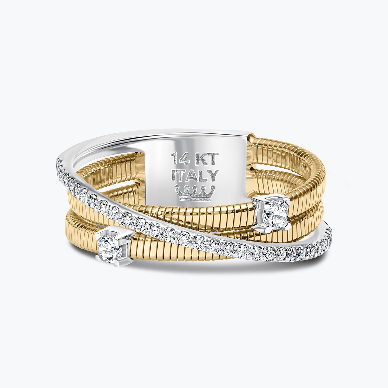 טבעת זהב 14K בי קולור בשיבוץ יהלומים