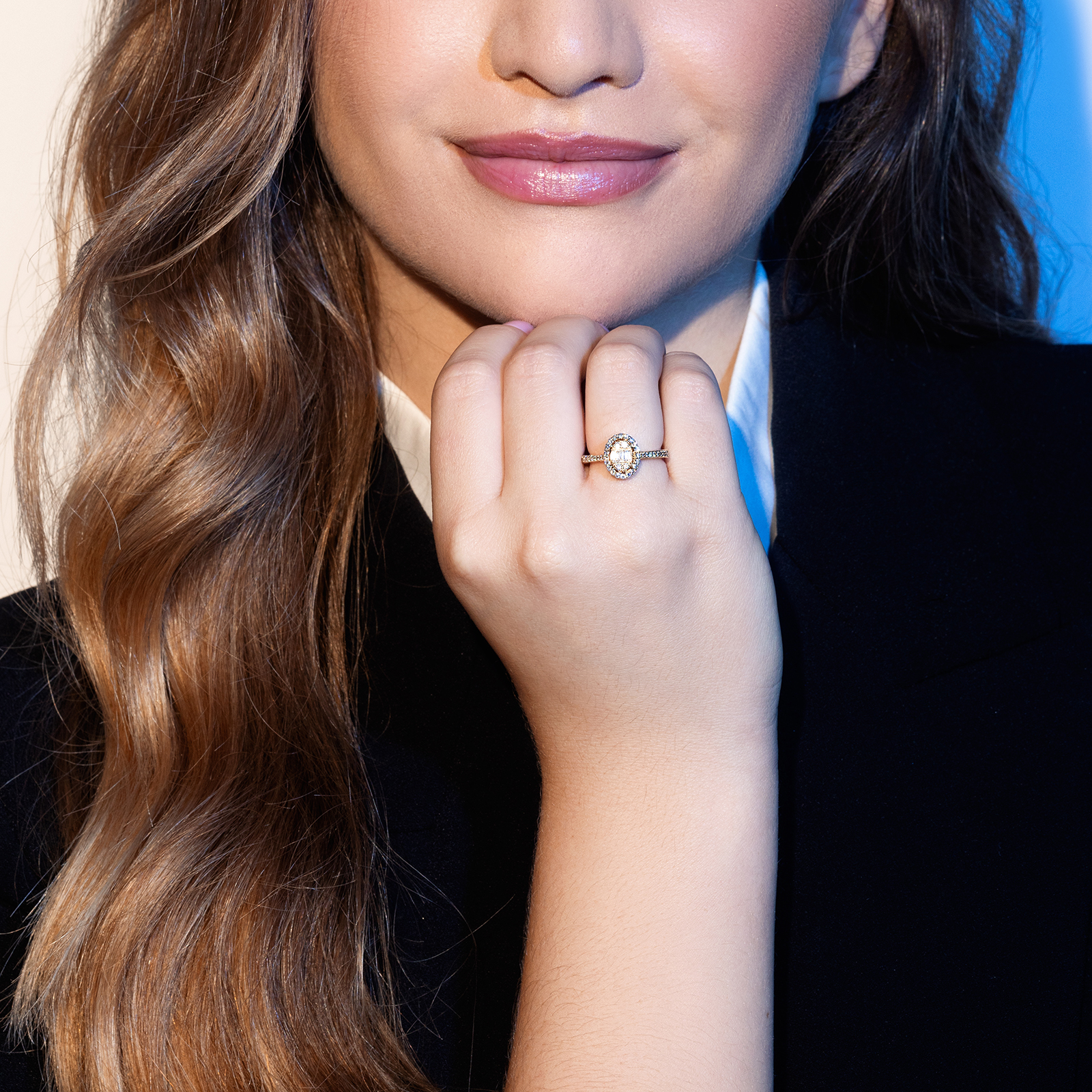 טבעת יעלה מזהב 14K משובצת יהלומים