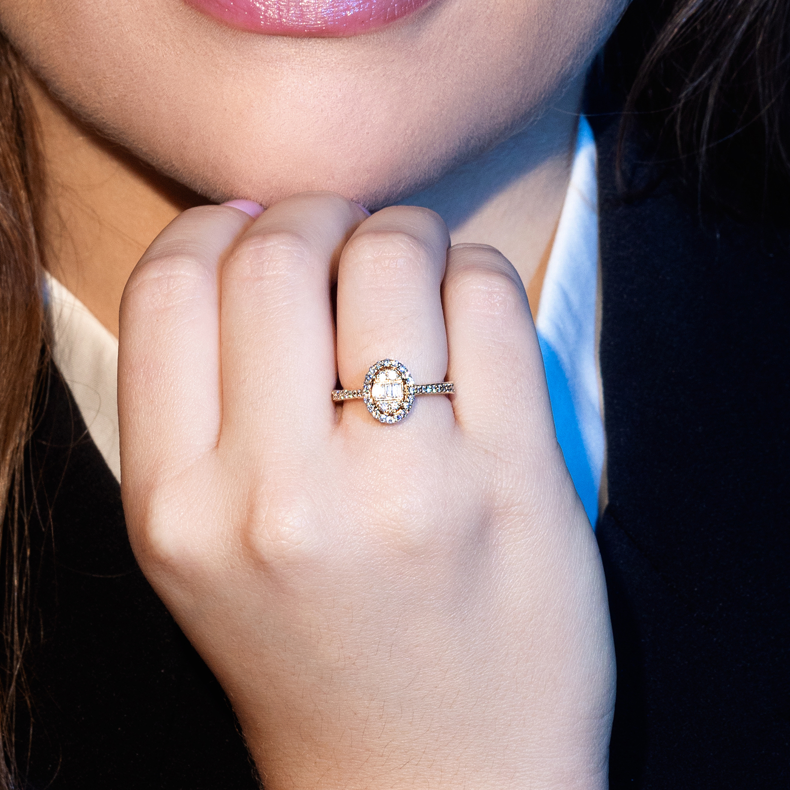 טבעת יעלה מזהב 14K משובצת יהלומים