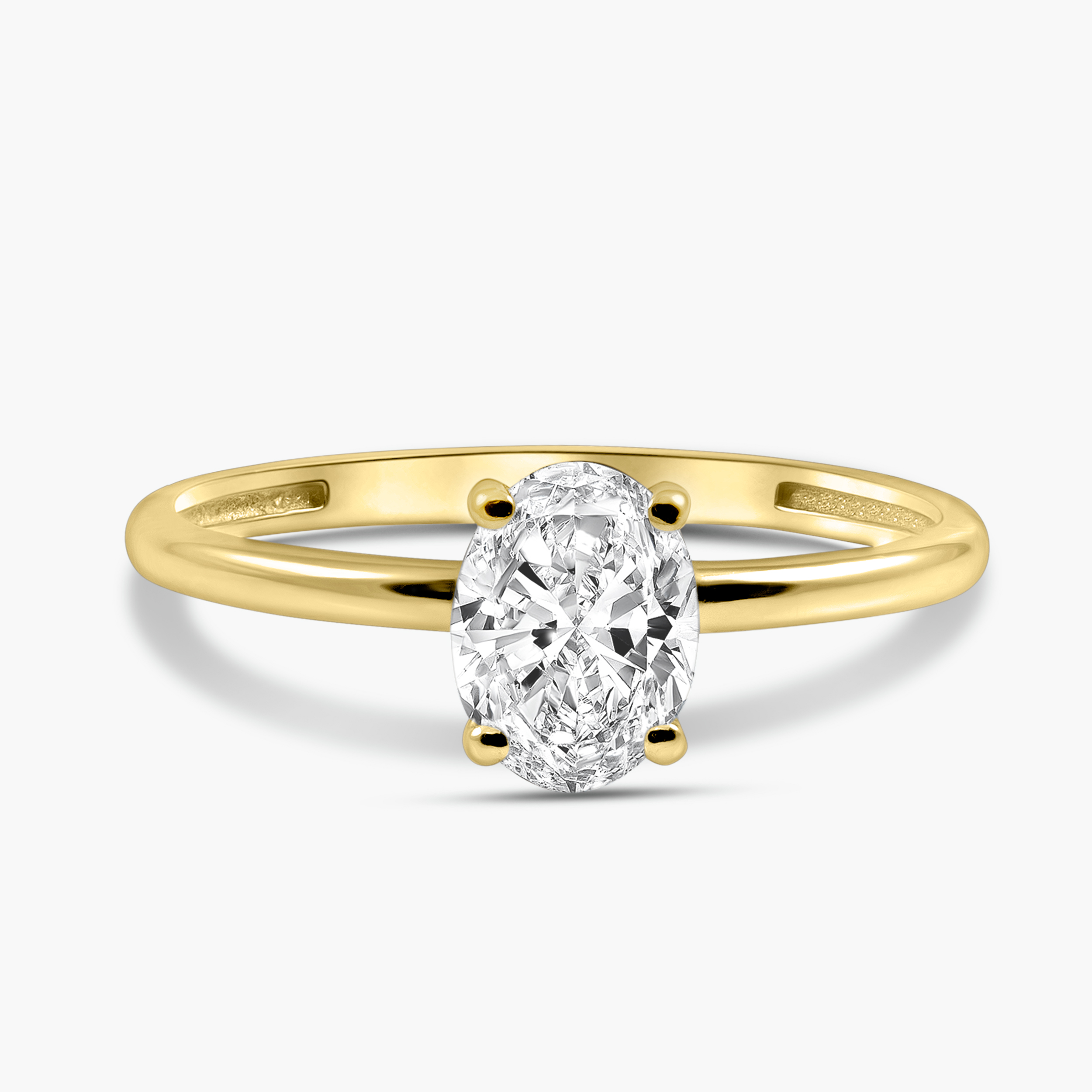 טבעת סוליטר זהב 14K בחיתוך אובלי