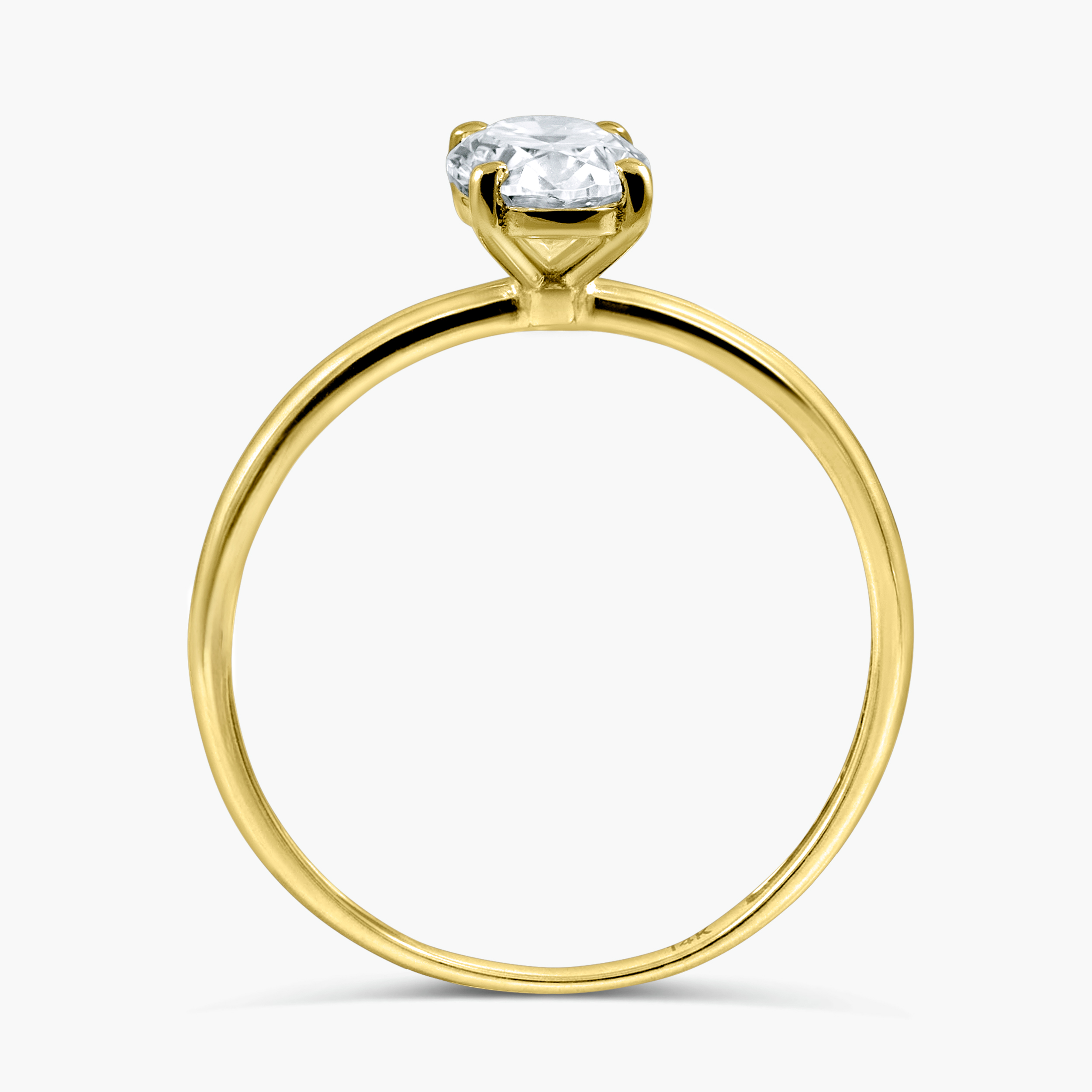 טבעת סוליטר זהב 14K בחיתוך אובלי