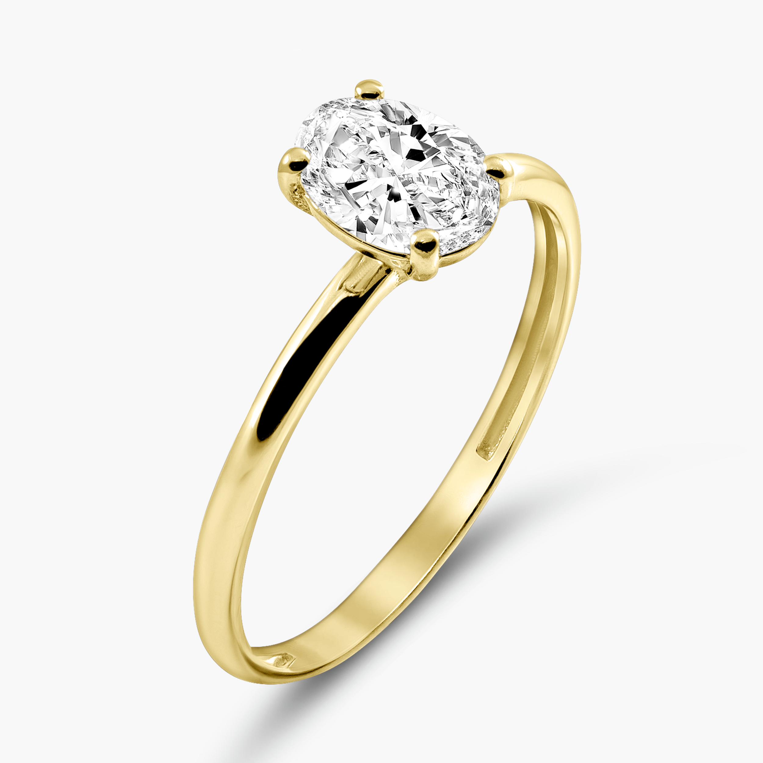 טבעת סוליטר זהב 14K בחיתוך אובלי