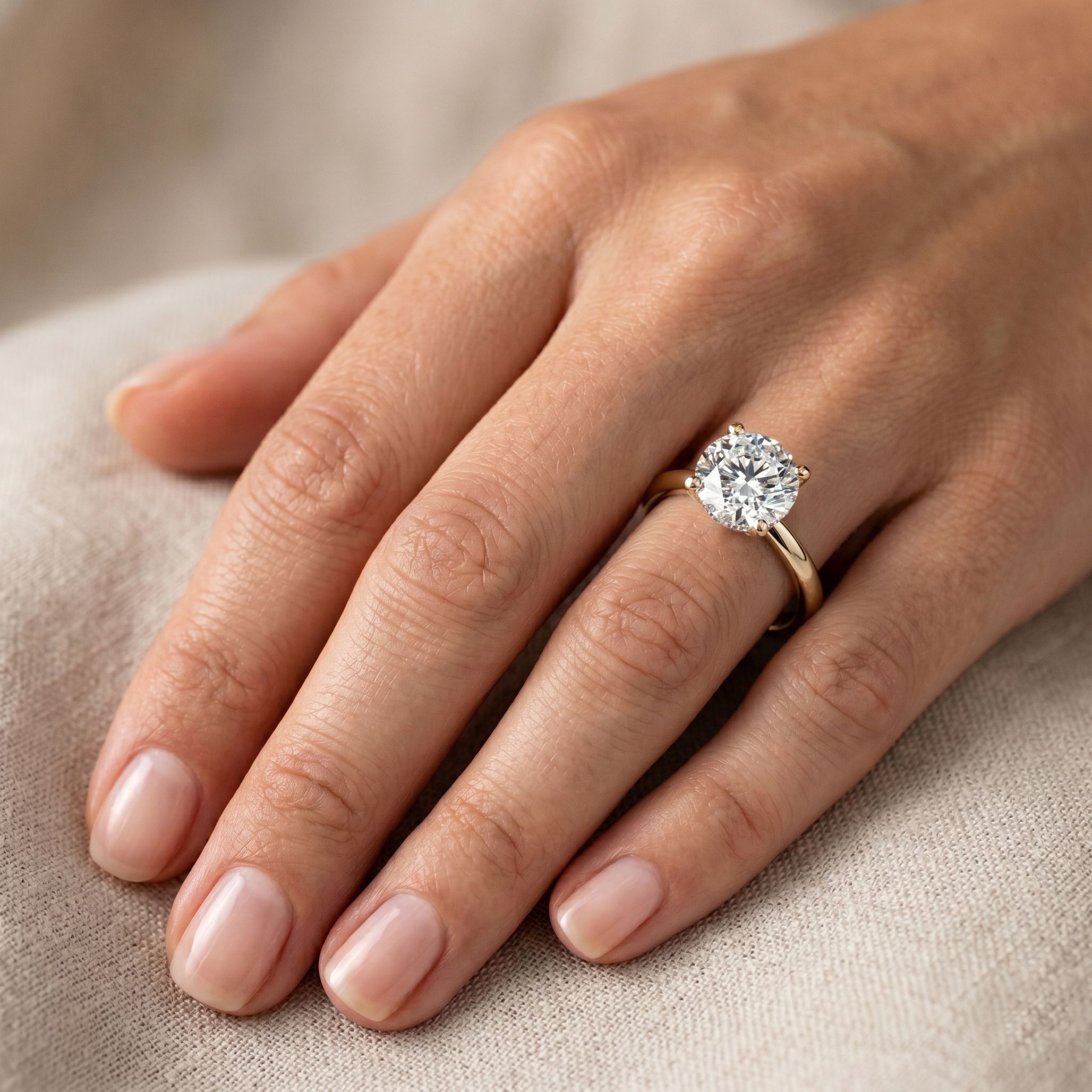 טבעת סוליטר יהלום מעבדה 3 קראט זהב 14K