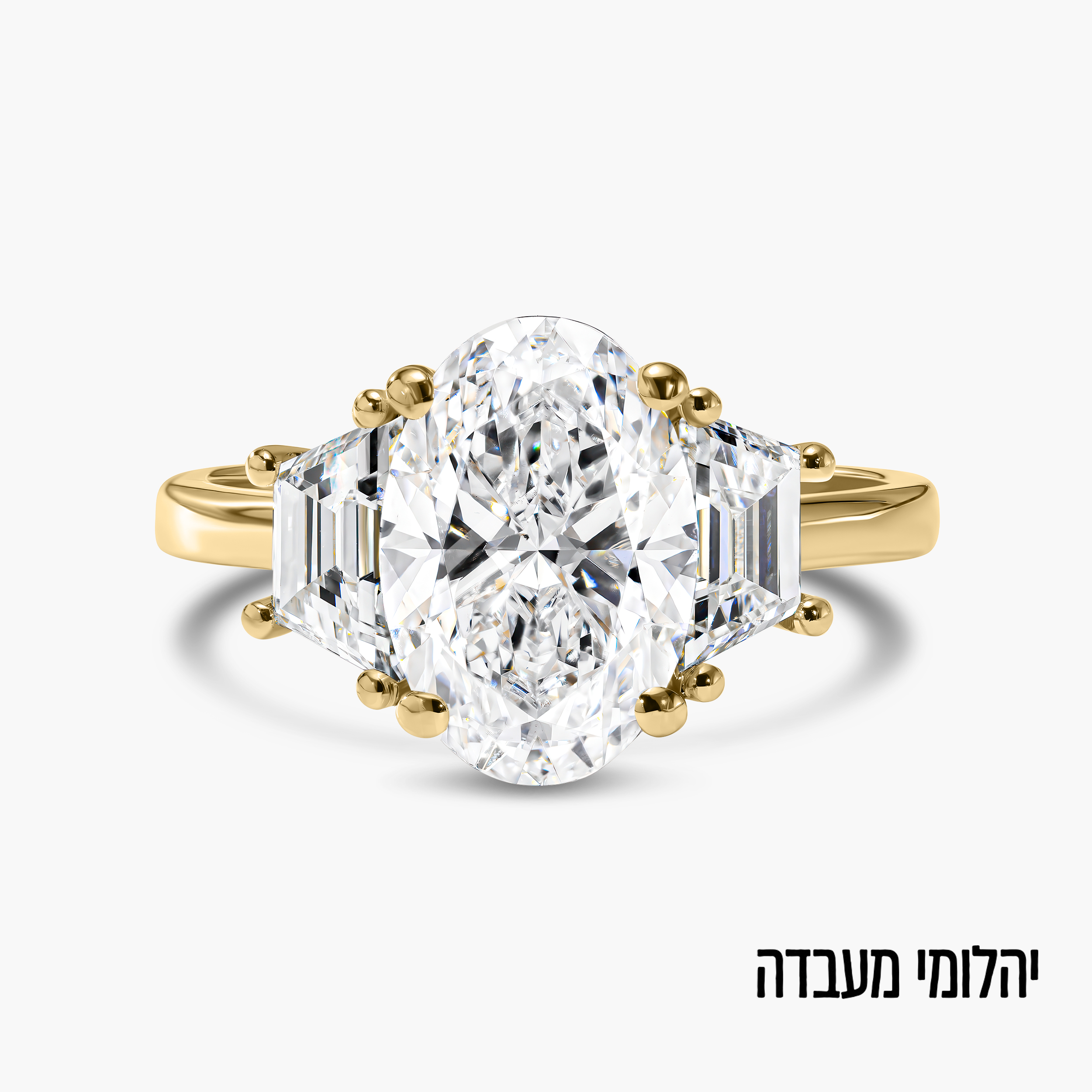 טבעת זהב 14K משובצת יהלום אובלי