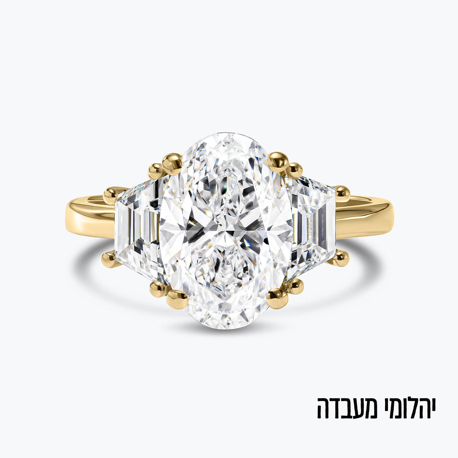 טבעת זהב 14K משובצת יהלום אובלי