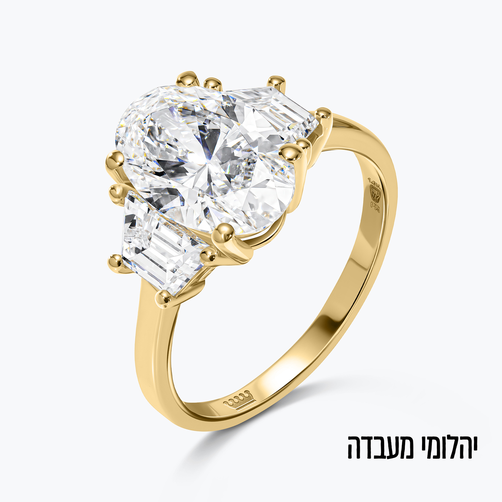 טבעת זהב 14K משובצת יהלום אובלי