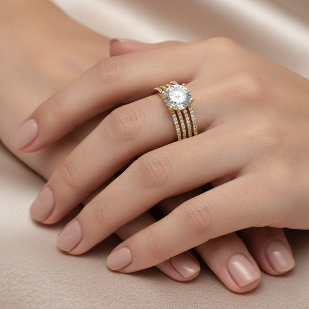 טבעת זהב משובצת יהלומי מעבדה