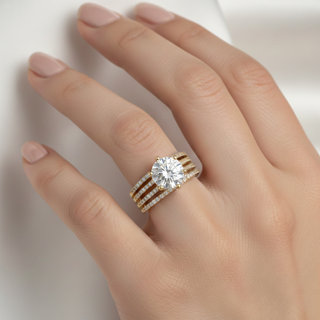 טבעת זהב משובצת יהלומי מעבדה