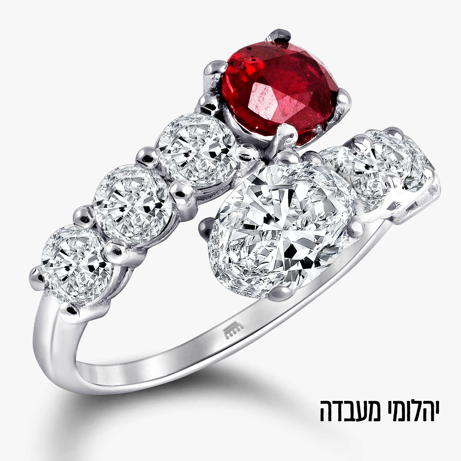 טבעת Nola בזהב 14K משובצת יהלומי מעבדה ואבן רובי מעבדה