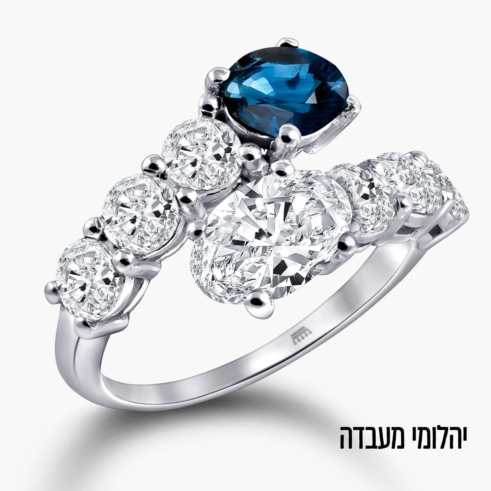 טבעת Nola בזהב 14K משובצת יהלומי מעבדה ואבן ספיר כחולה מעבדה