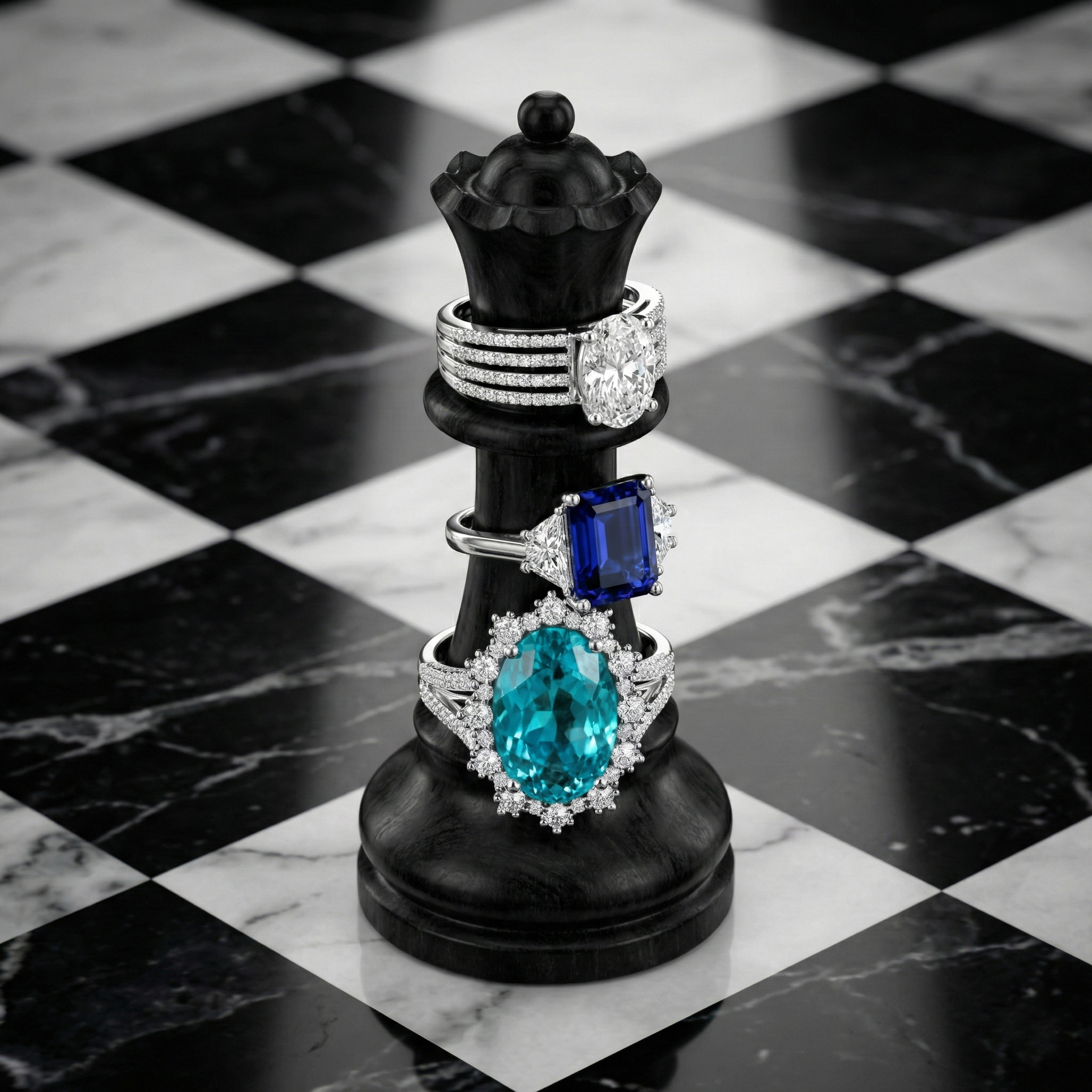 טבעת זהב לבן 14K יוקרתית עם יהלומי מעבדה.