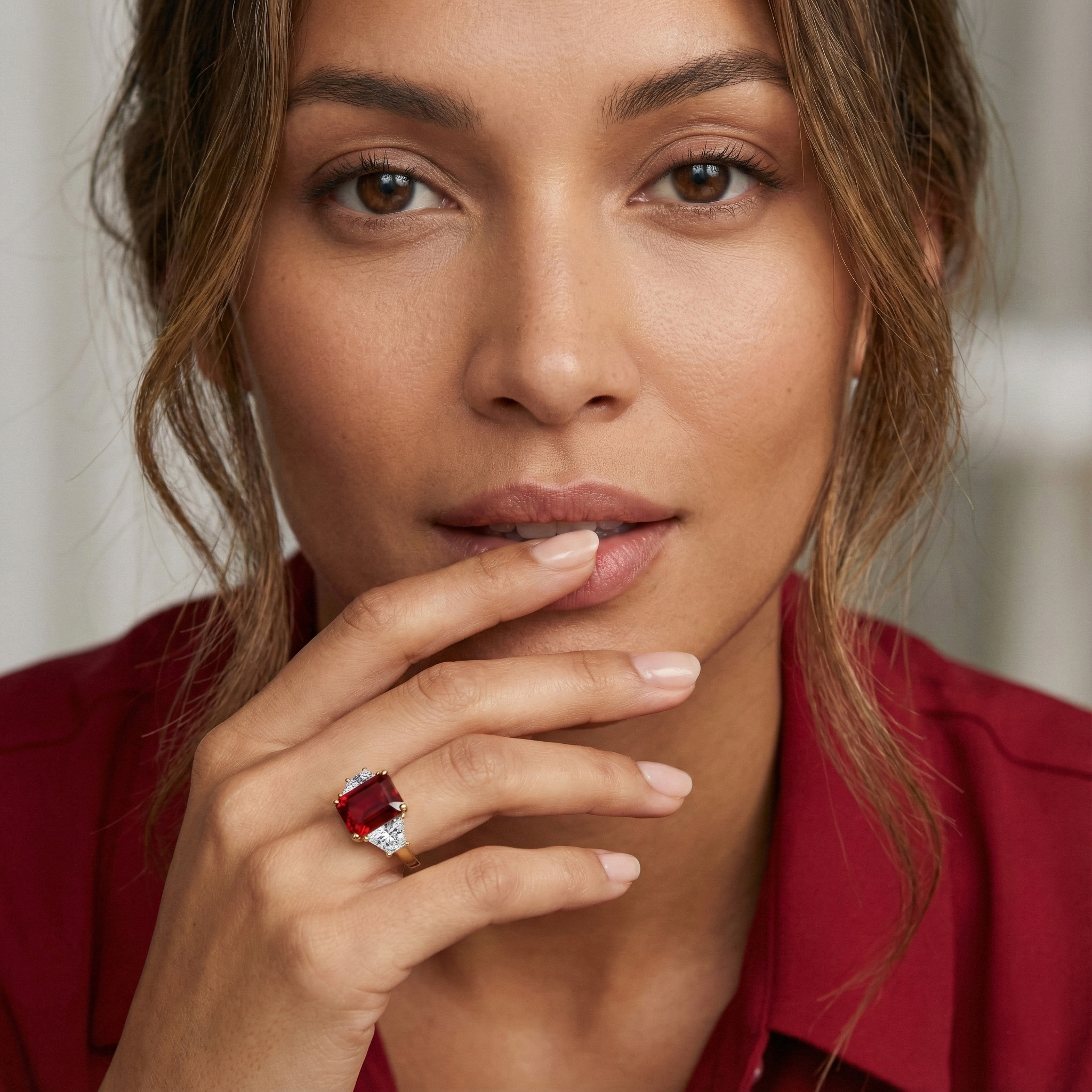 טבעת רובי ויהלומי מעבדה בזהב 14K