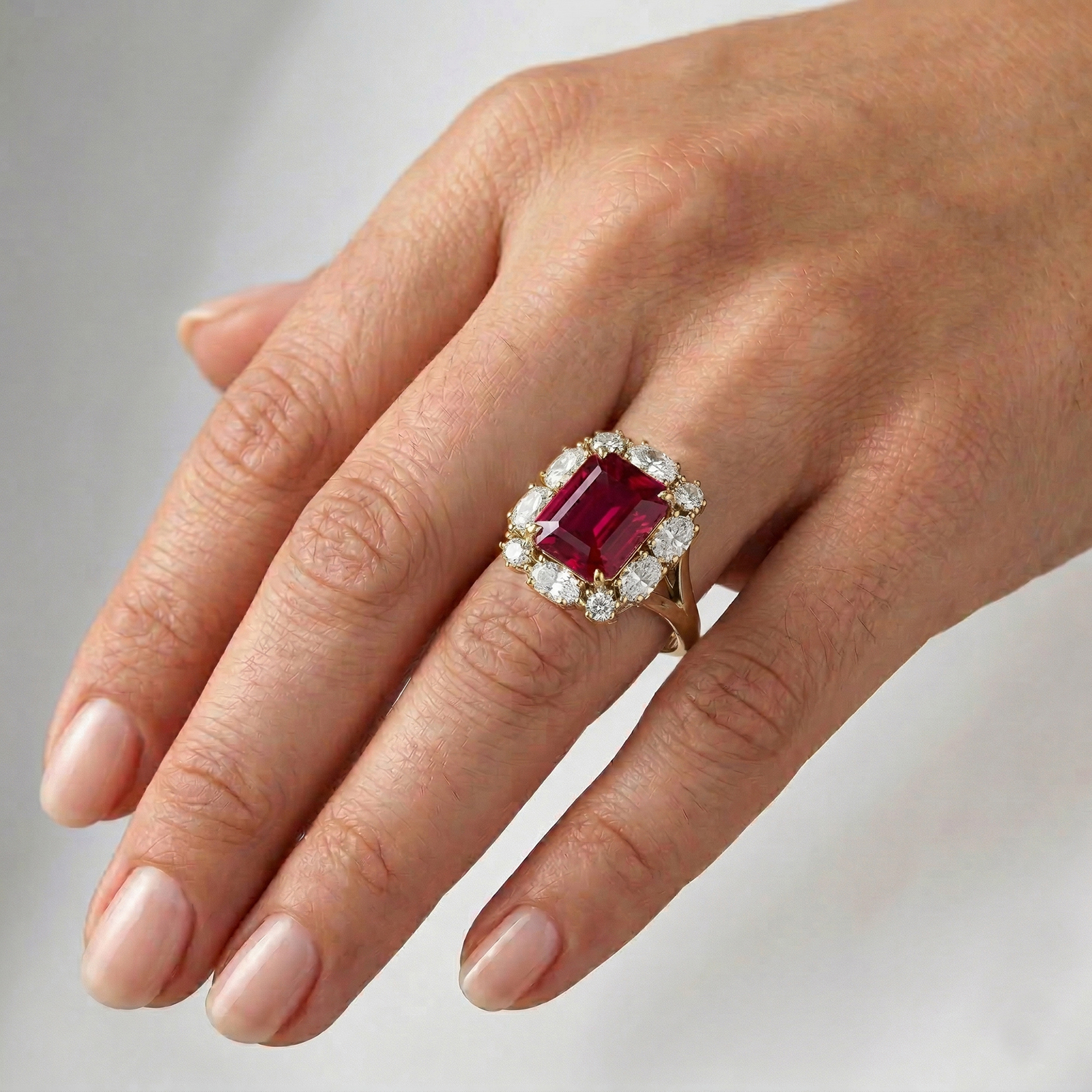 טבעת MAJESTA זהב 14K משובצת יהלומים ורובי מעבדה