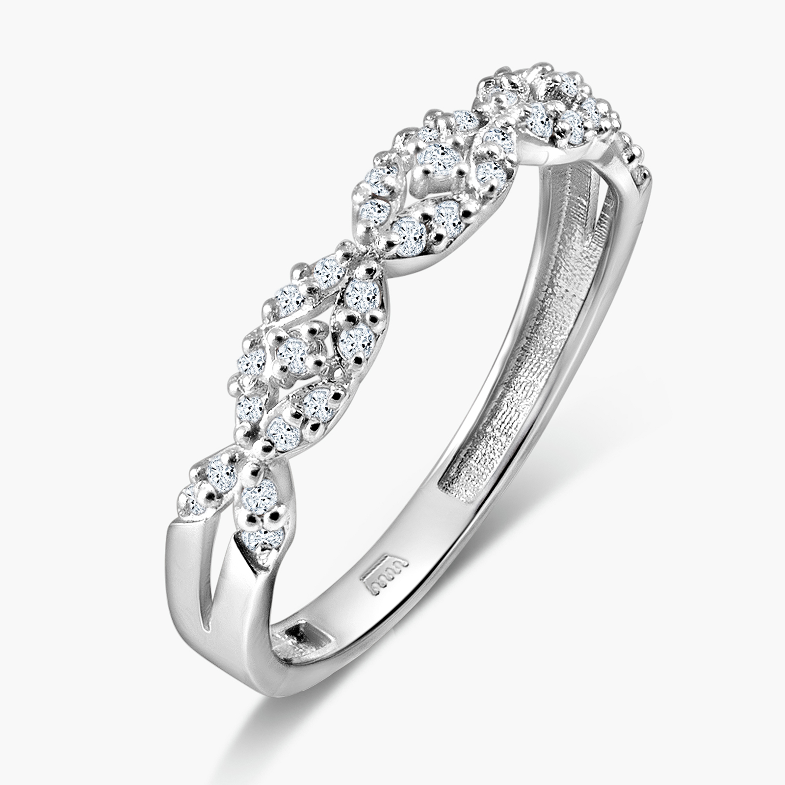 טבעת זהב 14K משובצת יהלומים בעיצוב שזור