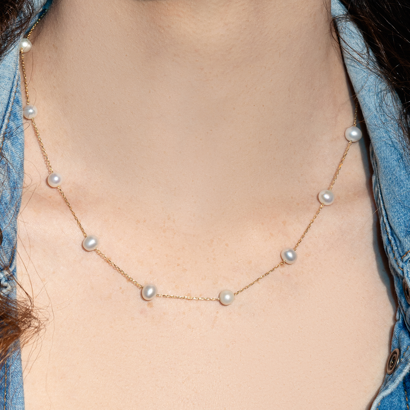 שרשרת זהב בשילוב פנינים אמיתיות