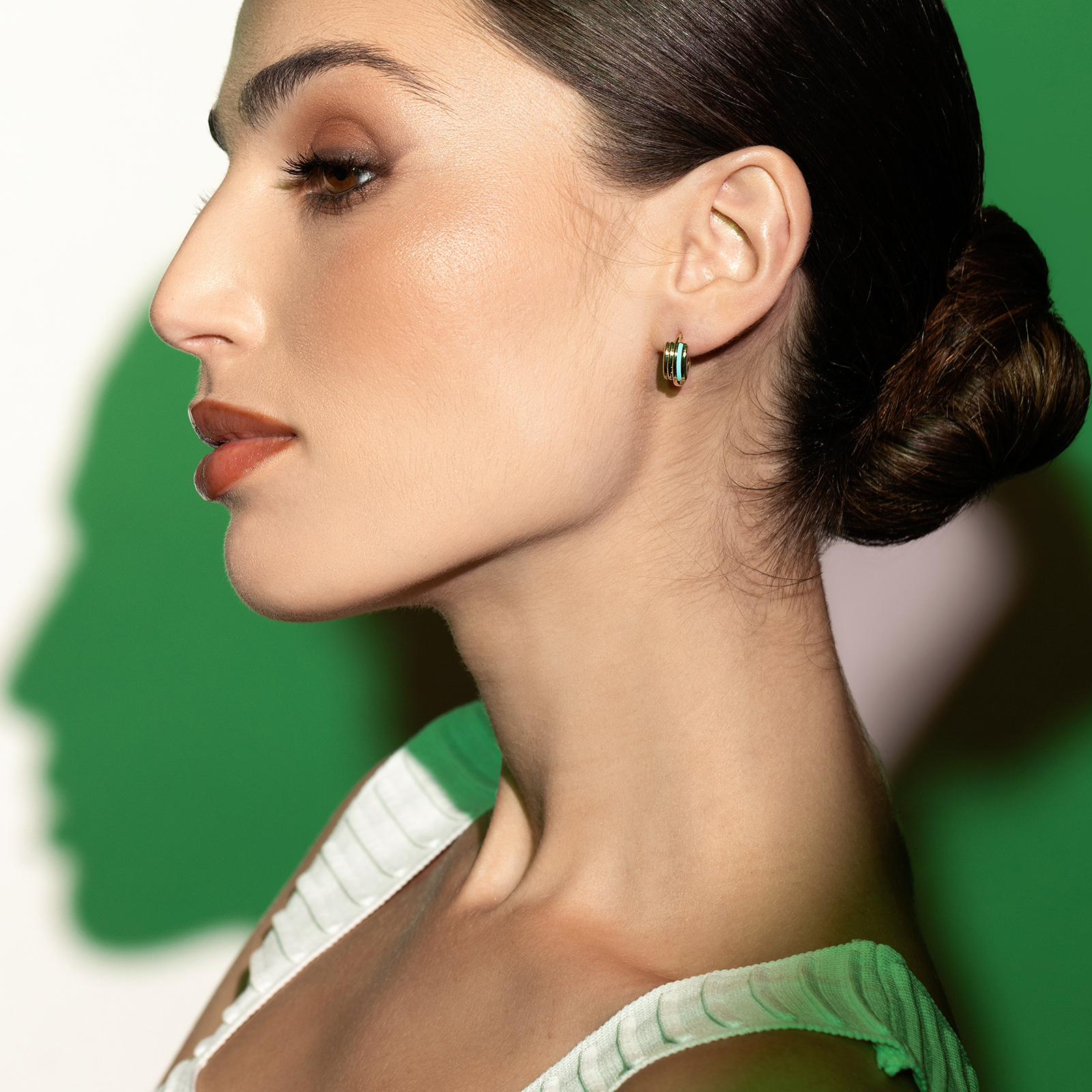 עגילי זהב חישוב בשילוב אמייל טורקיז