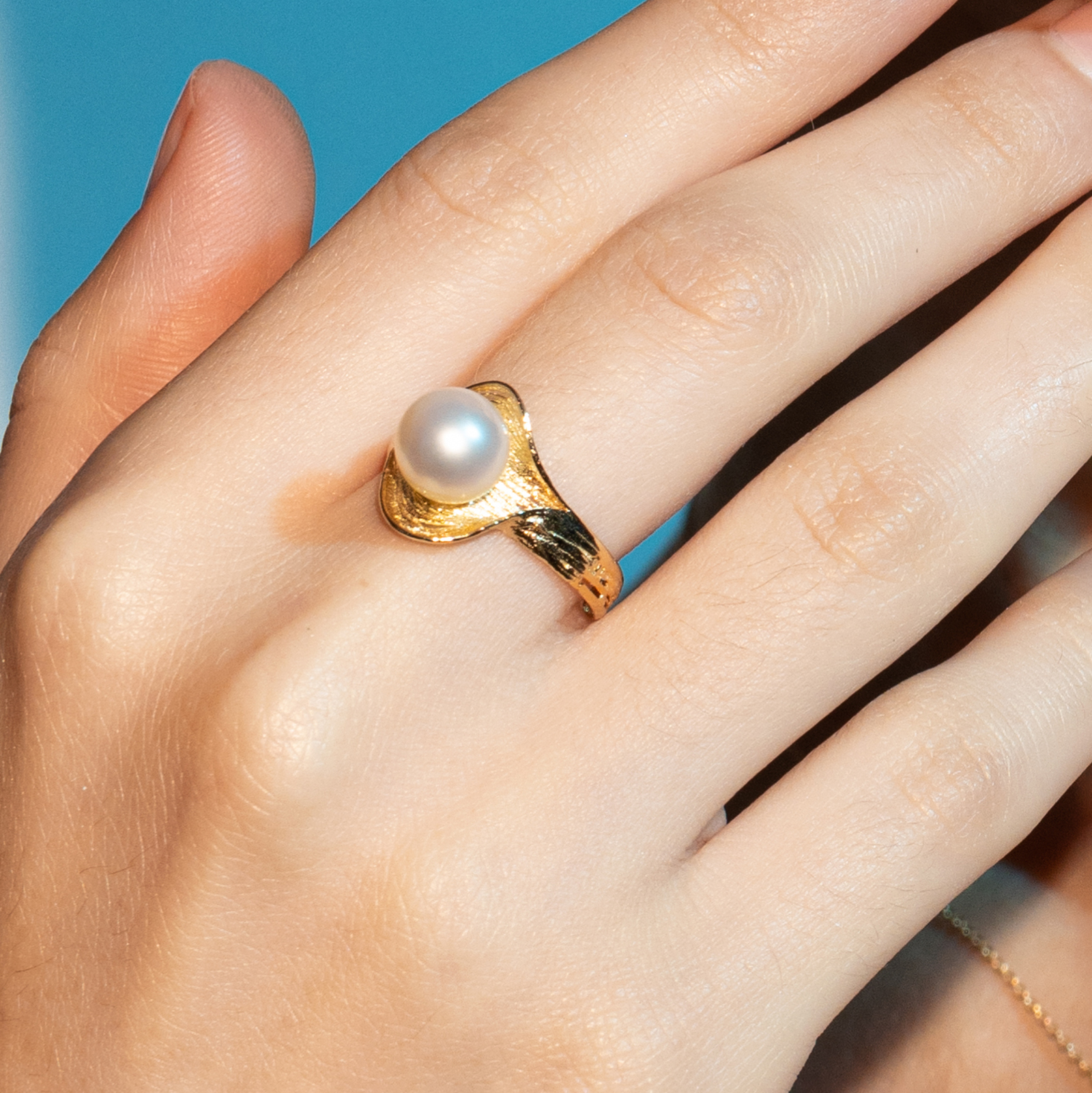 טבעת זהב בשילוב פנינה