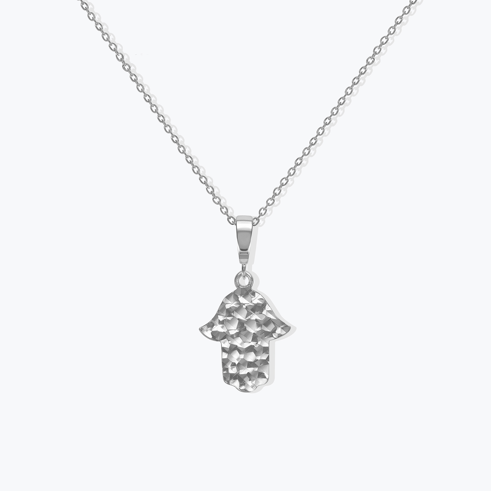 תליון חמסה זהב לבן 14K רקוע