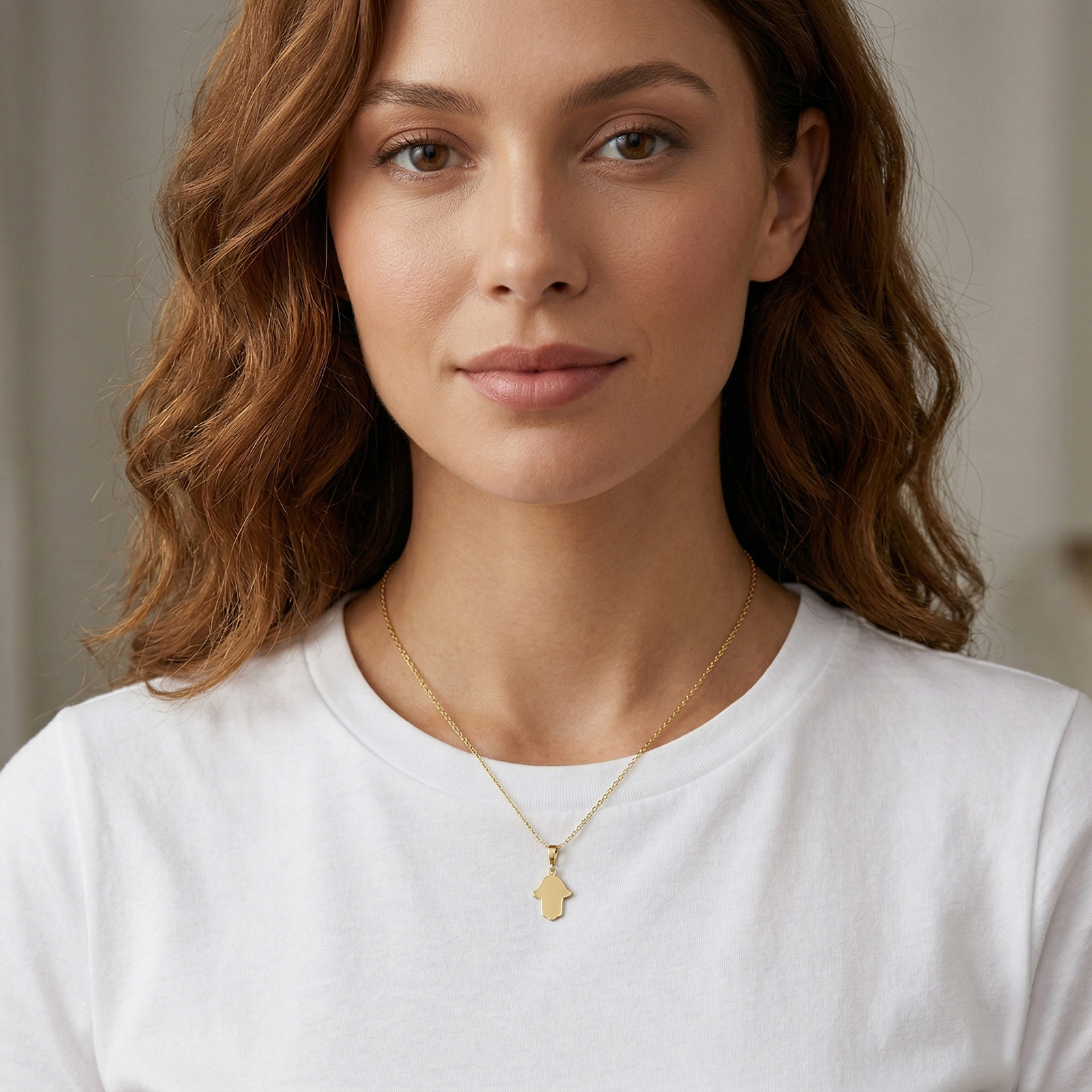 תליון חמסה בזהב 14K חלק