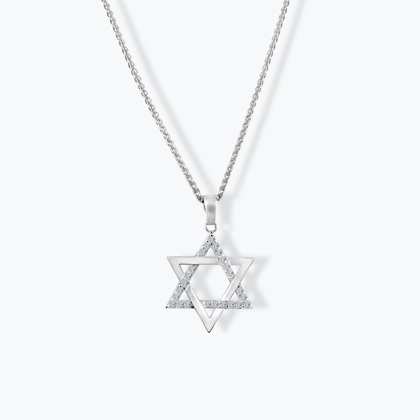 תליון מגן דוד זהב לבן 14K משובץ זרקונים