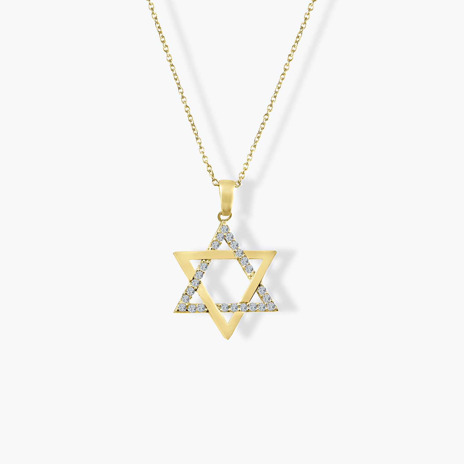 תליון מגן דוד זהב 14K משובץ זרקונים