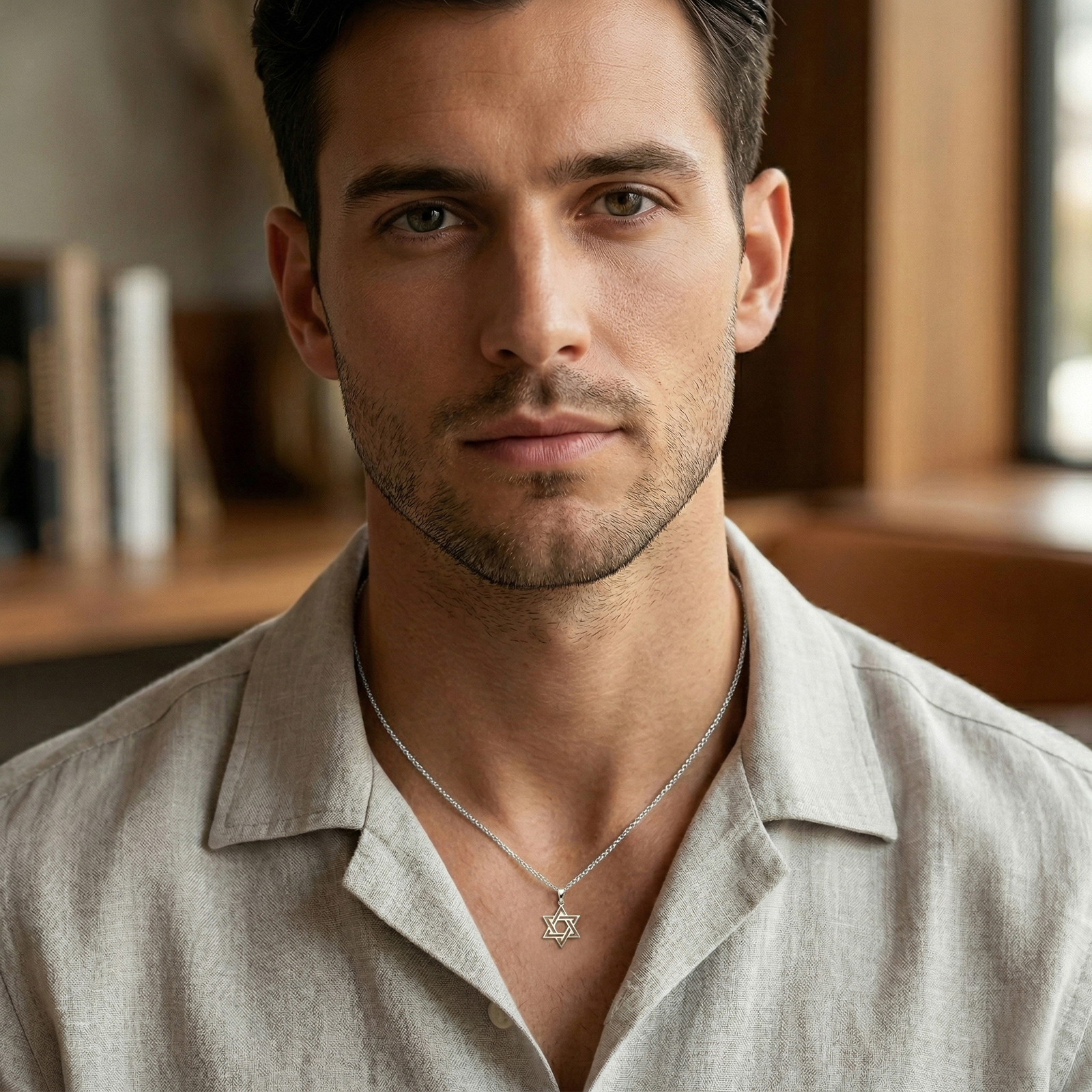 תליון מגן דוד בזהב לבן 14K בעיצוב פתוח 1.5 ס"מ