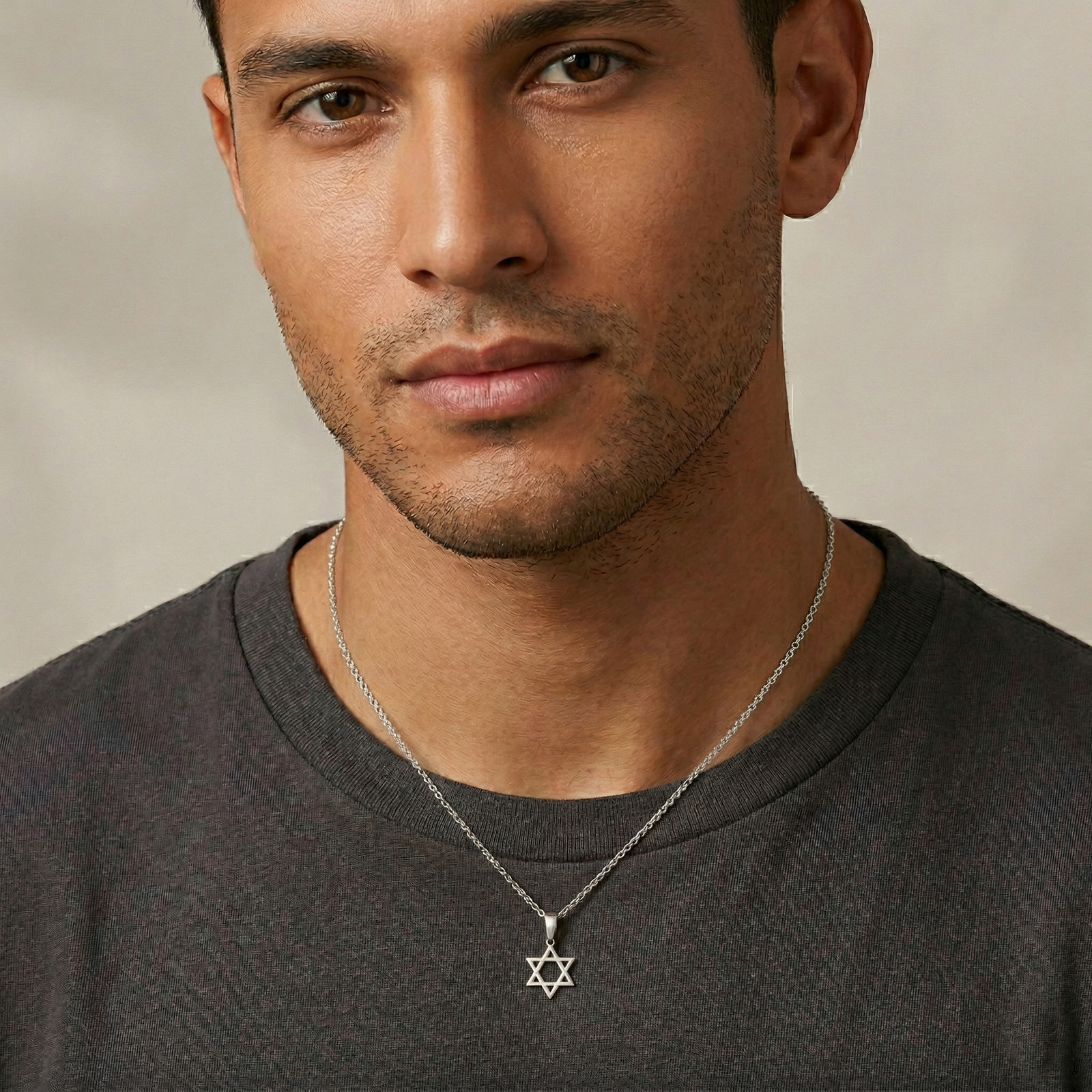 תליון מגן דוד זהב לבן 14K קלאסי