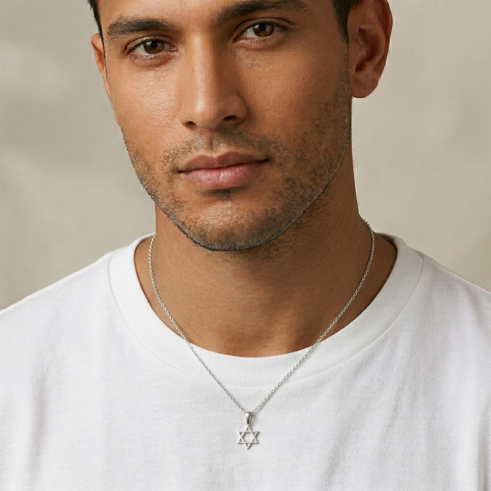 תליון מגן דוד זהב לבן 14K קלאסי