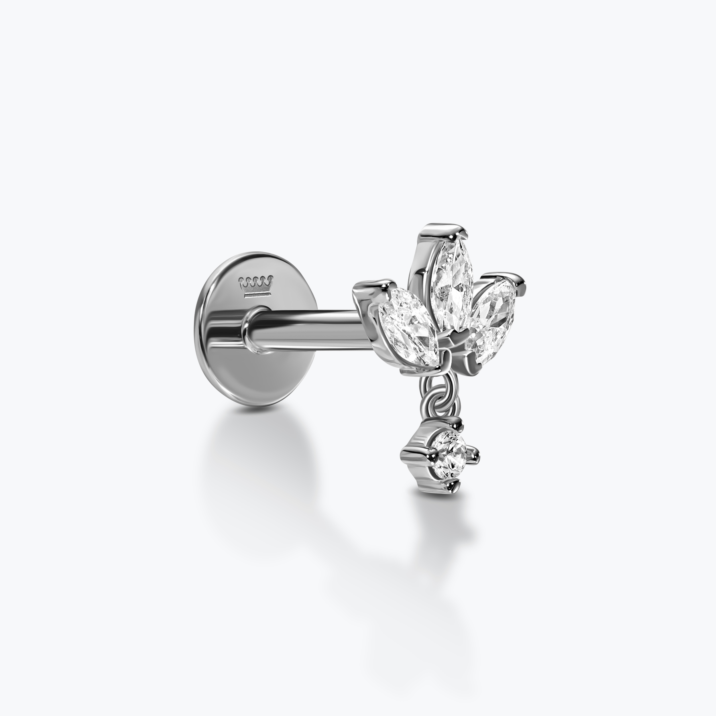 עגיל פירסינג זהב 14K חצי פרח משובץ זרקונים