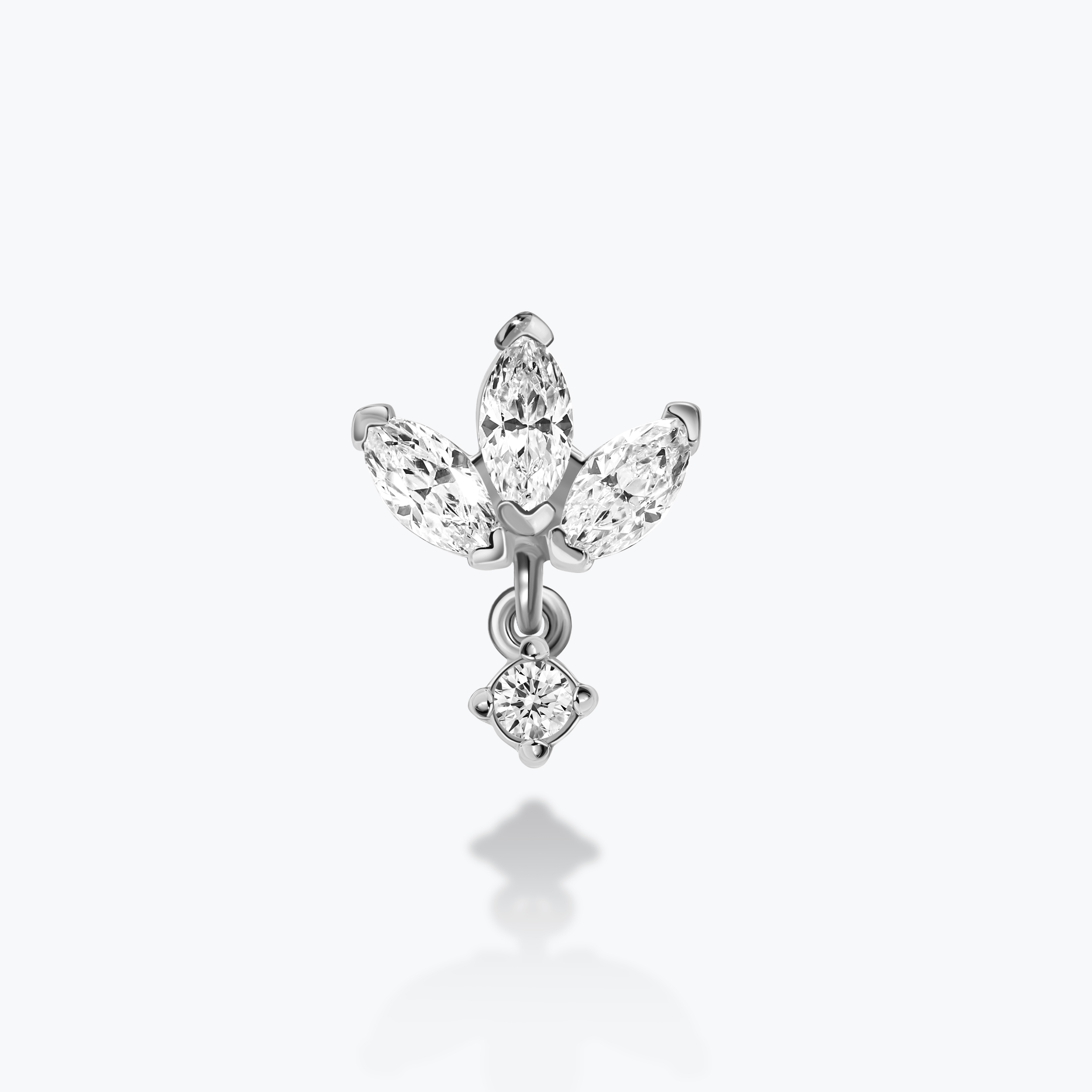 עגיל פירסינג זהב 14K חצי פרח משובץ זרקונים