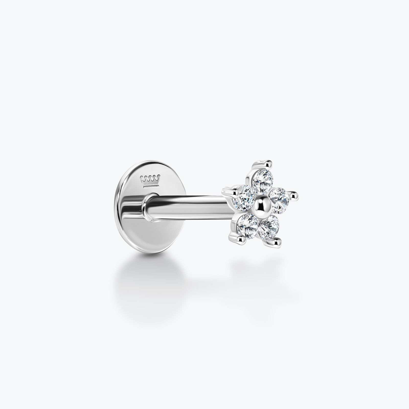 עגיל הליקס עשוי זהב לבן 14K בעיצוב פרח משובץ זרקונים