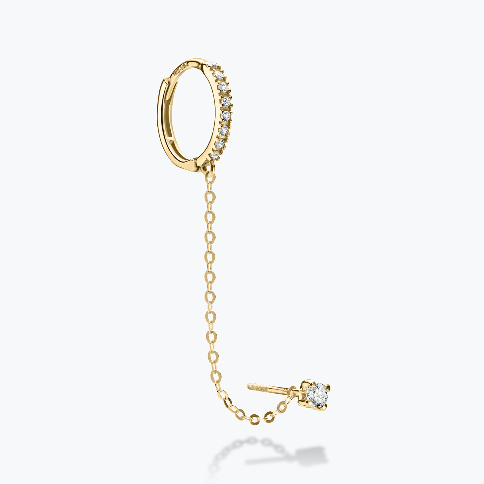 עגיל הליקס עשוי זהב 14K משובץ זרקונים מחובר בשרשרת