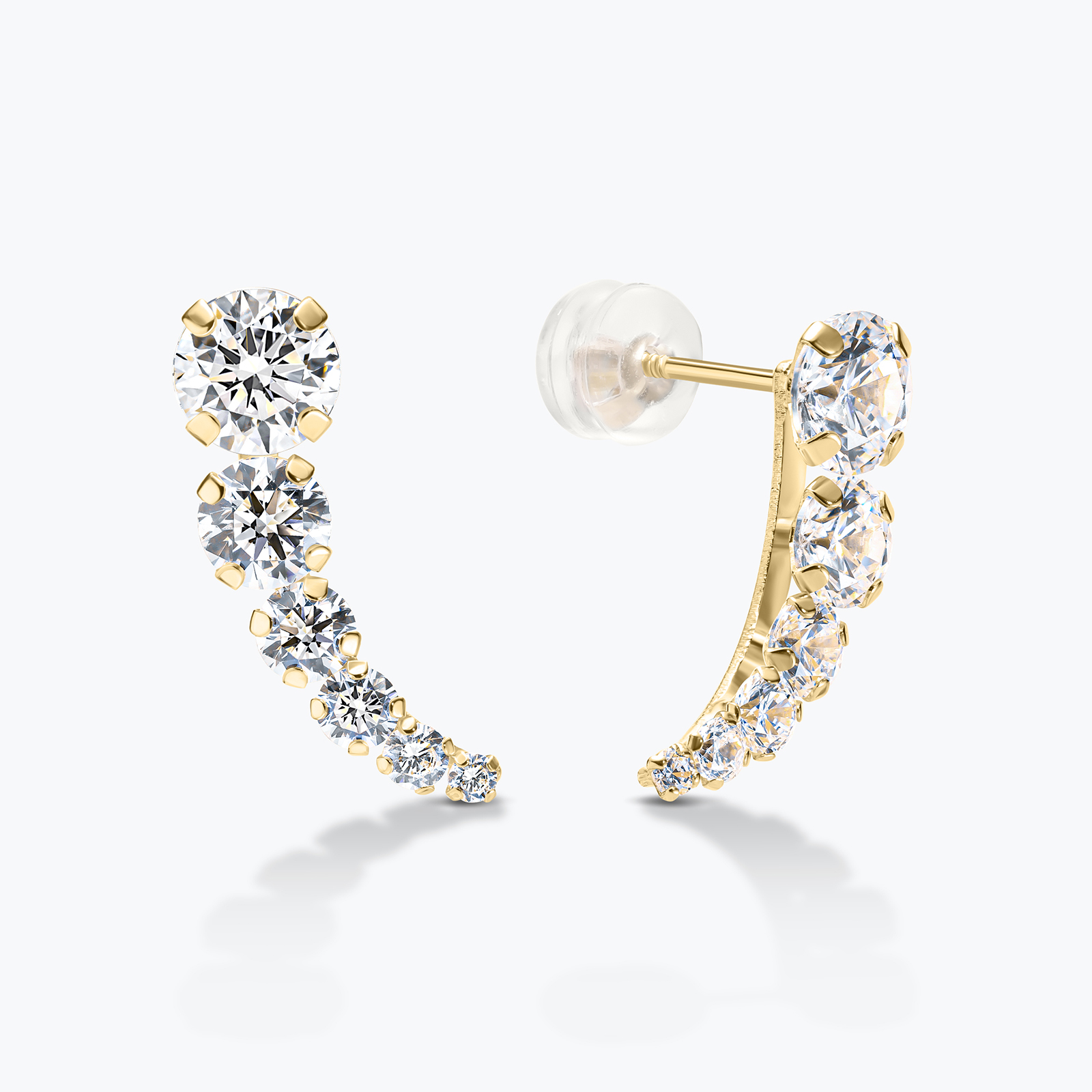 עגילי זהב 14K מטפסים משובצי זרקונים בעיצוב קמור