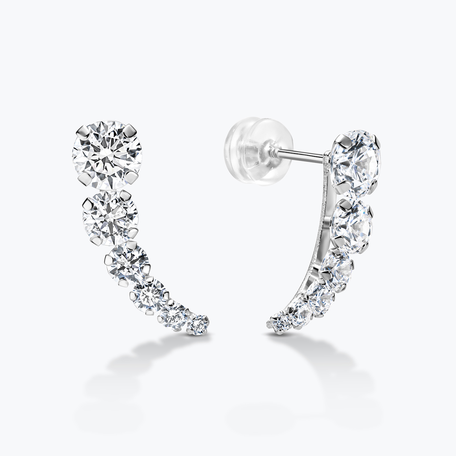 עגילי זהב לבן 14K מטפסים משובצי זרקונים בעיצוב קמור