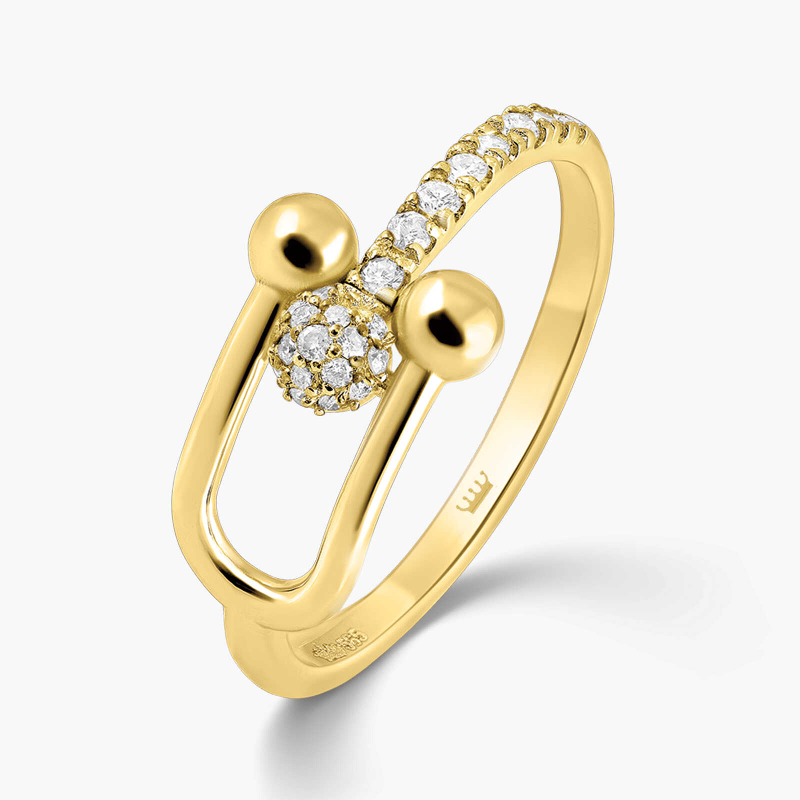 טבעת סהר במראה חוליות ושיבוץ יהלומים