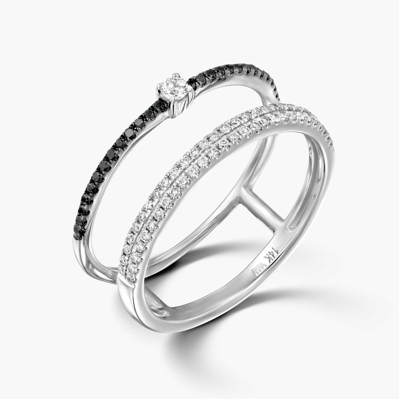 טבעת  יהלומים כפולה עם יהלומים שחורים