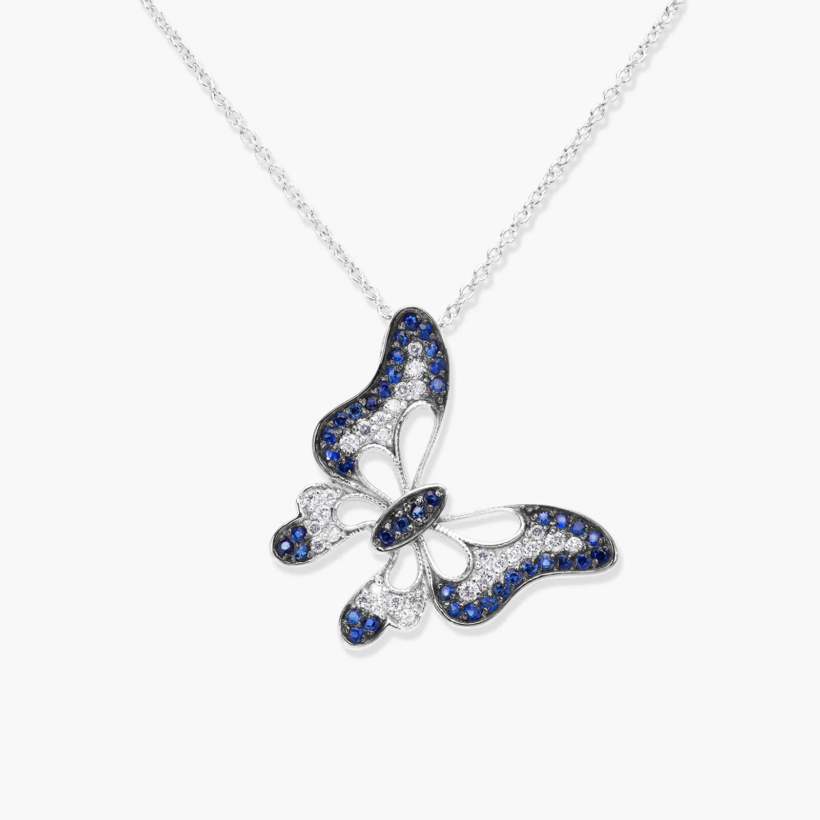 תליון זהב פרפר עם ספירים כחולים ויהלומים