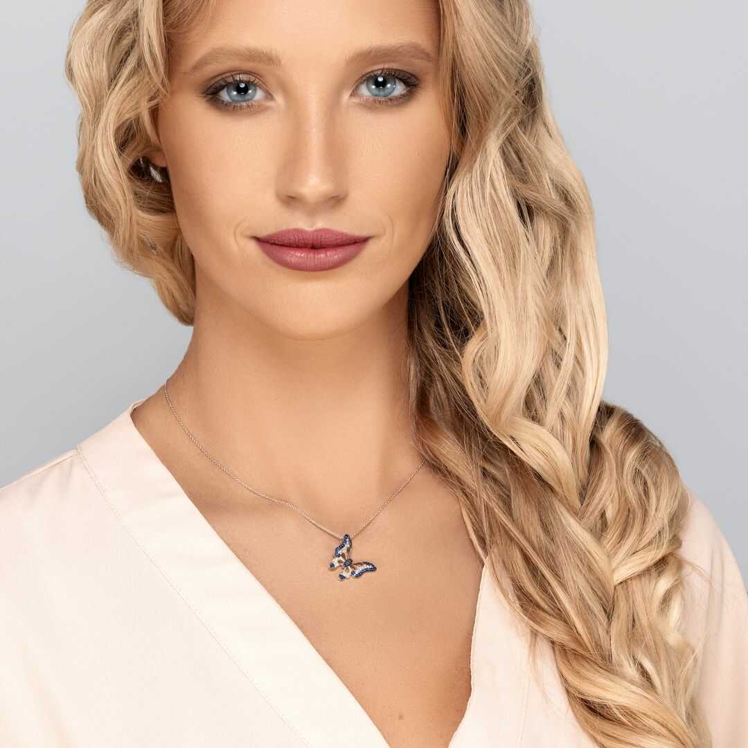 תליון זהב פרפר עם ספירים כחולים ויהלומים
