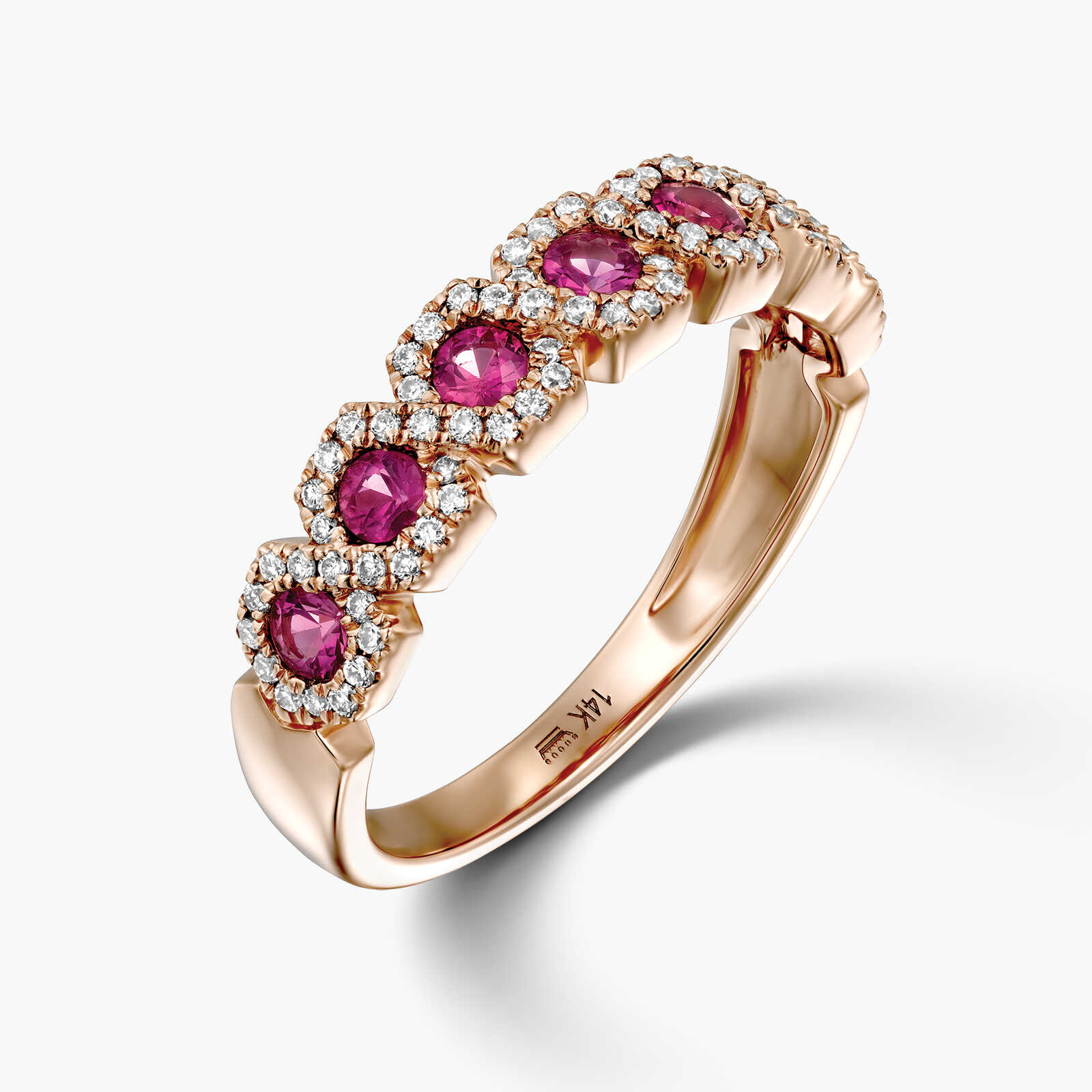 טבעת יהלום עם אבני רובי