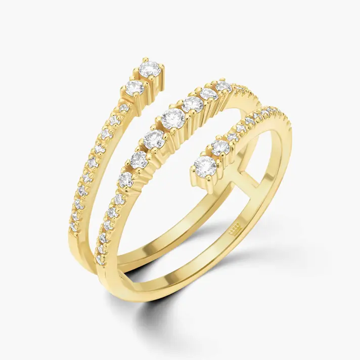 טבעת זהב 14K העוטפת את האצבע משובצת יהלומים