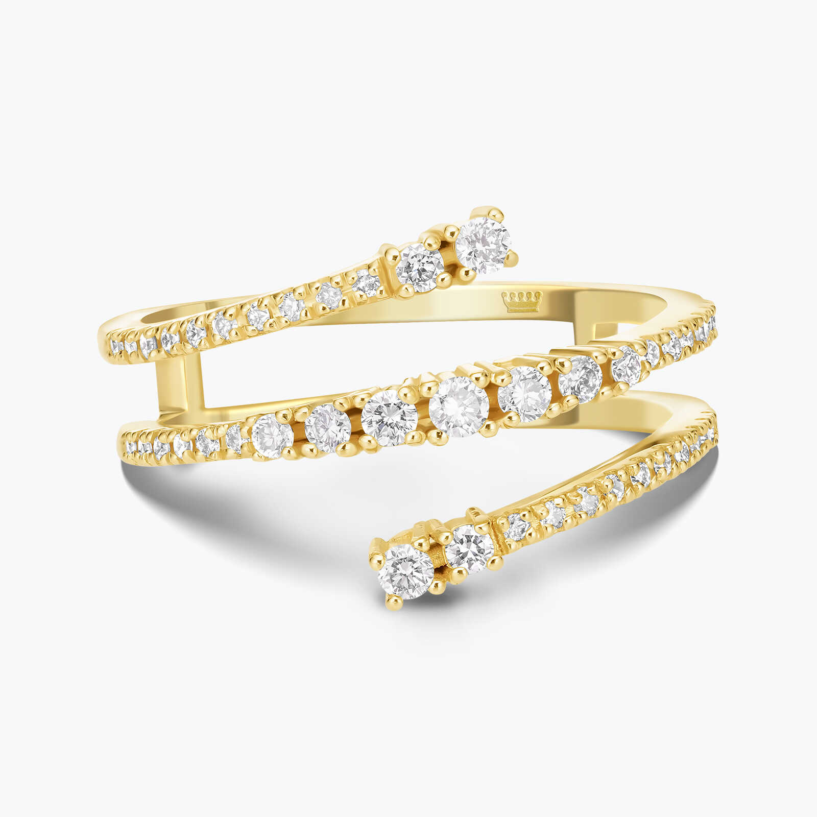 טבעת זהב 14K העוטפת את האצבע משובצת יהלומים