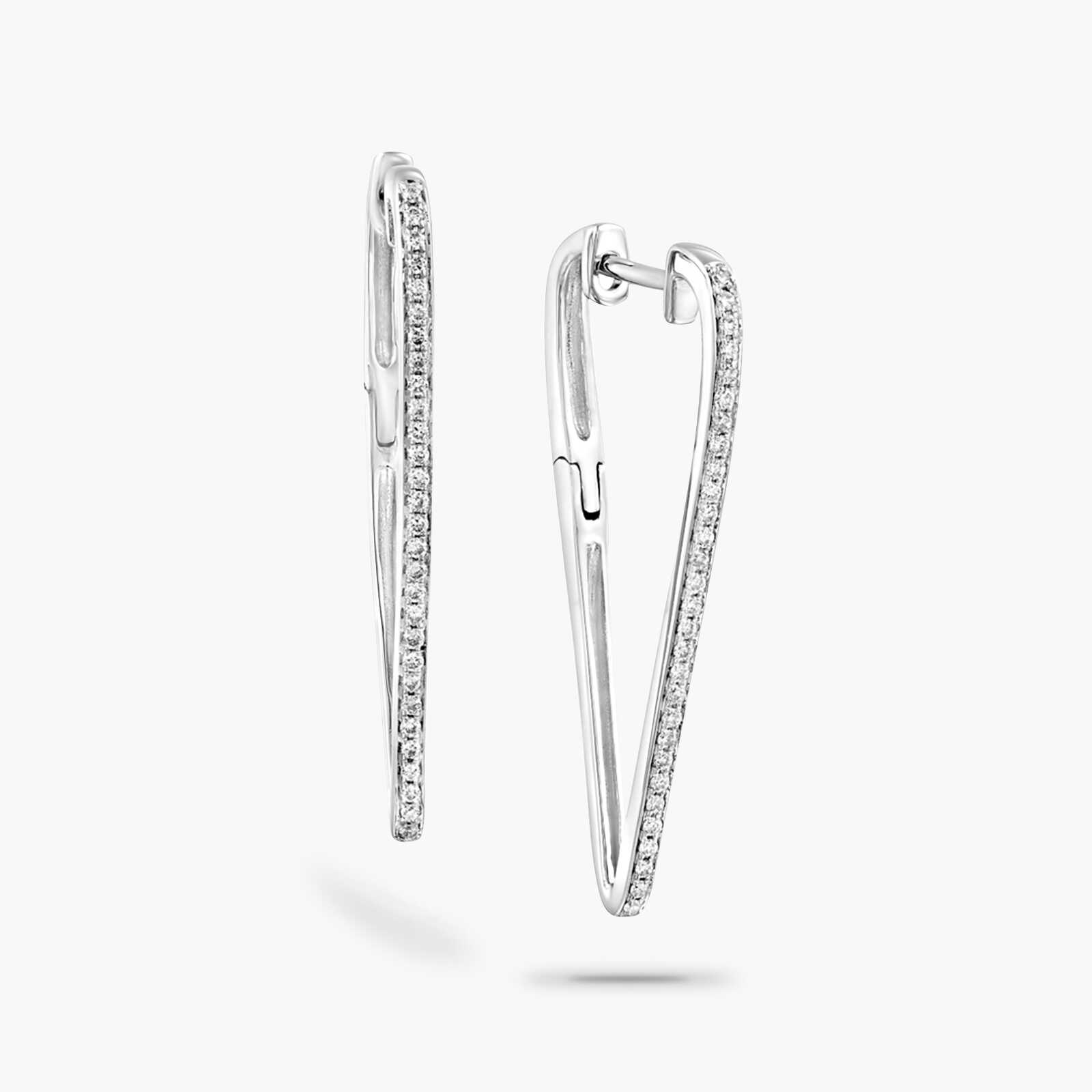 עגילי זהב משולשים משובצים יהלומים