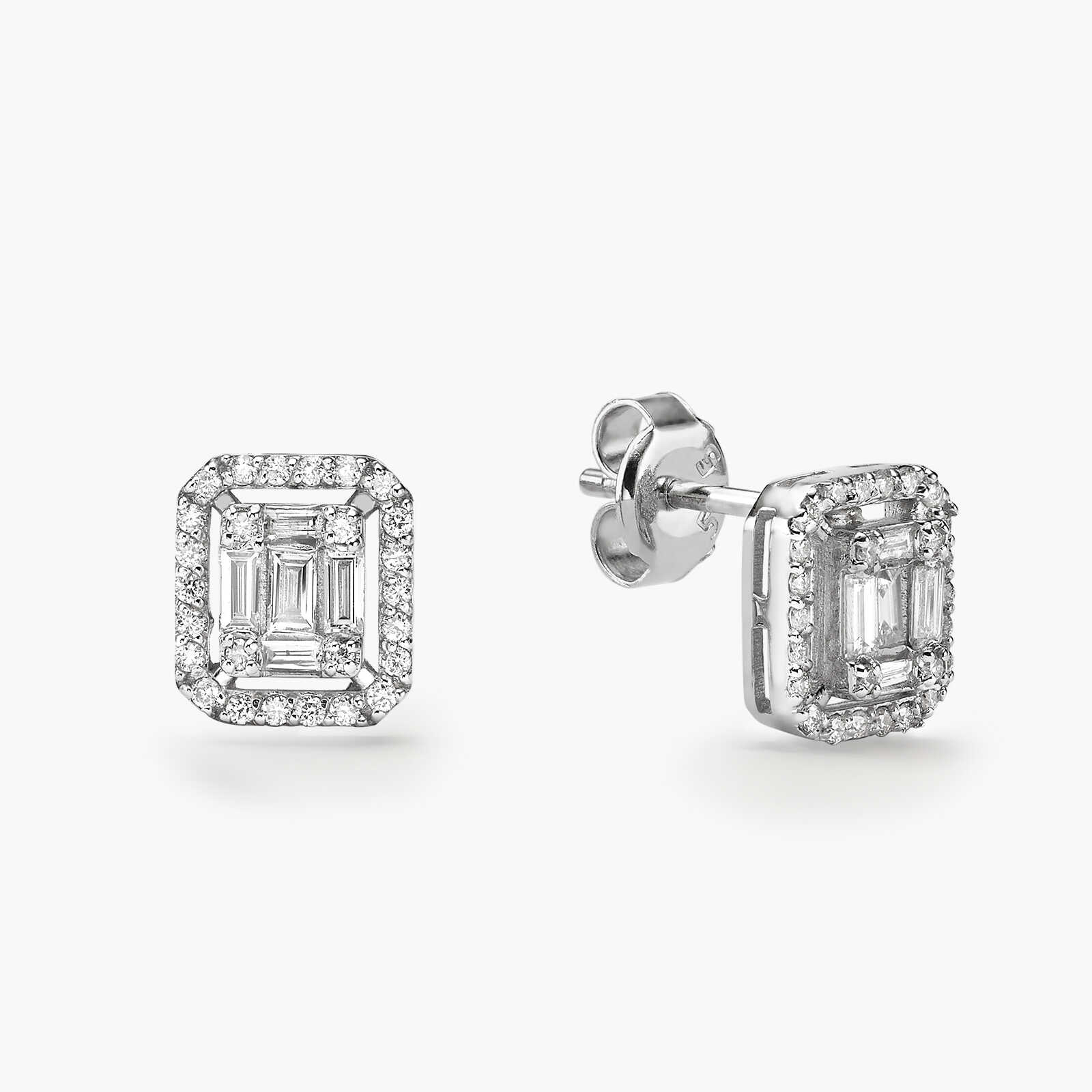 עגילי זהב מלבניים משובצים יהלומים