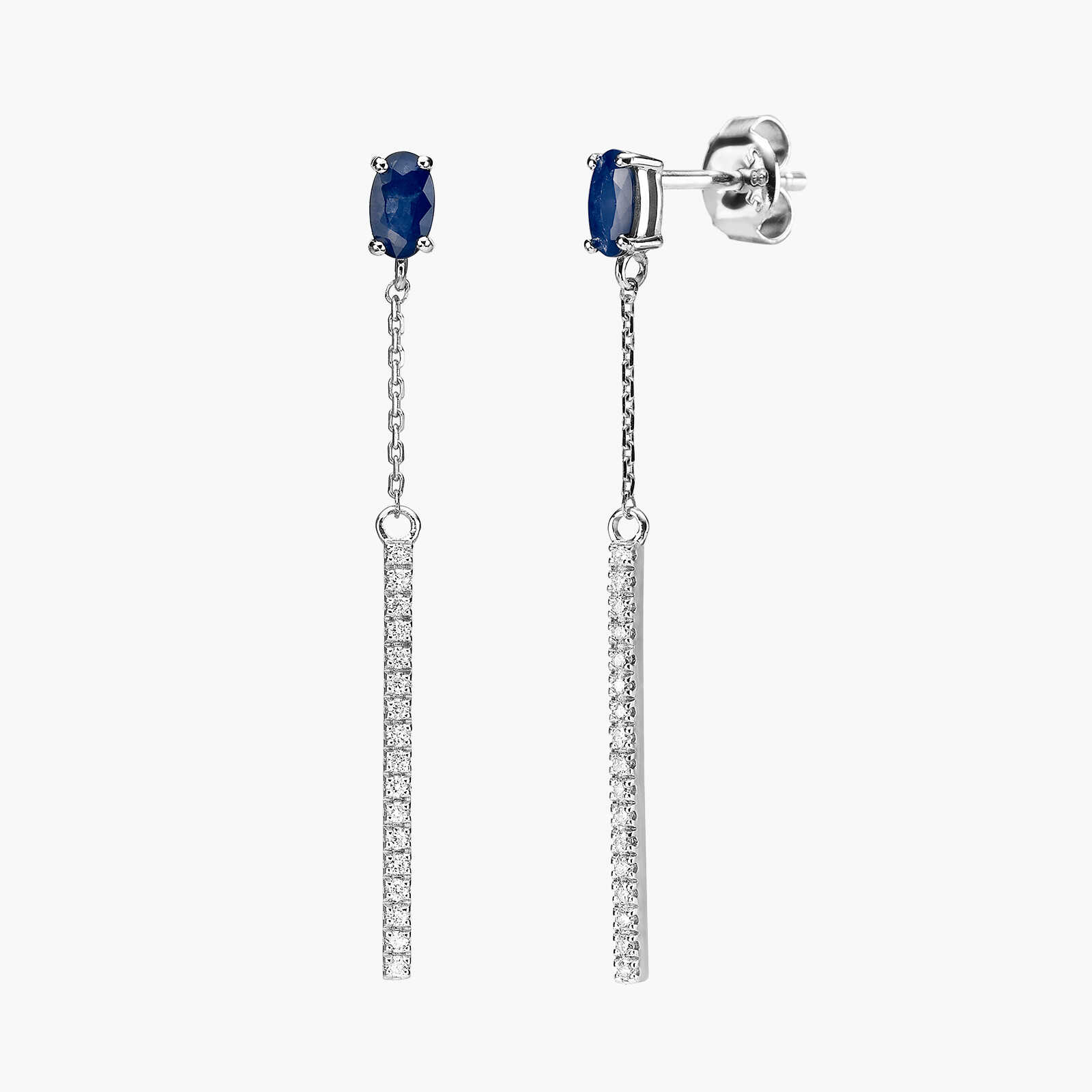 עגילי יהלום עם ספיר אורך 3.9 ס"מ